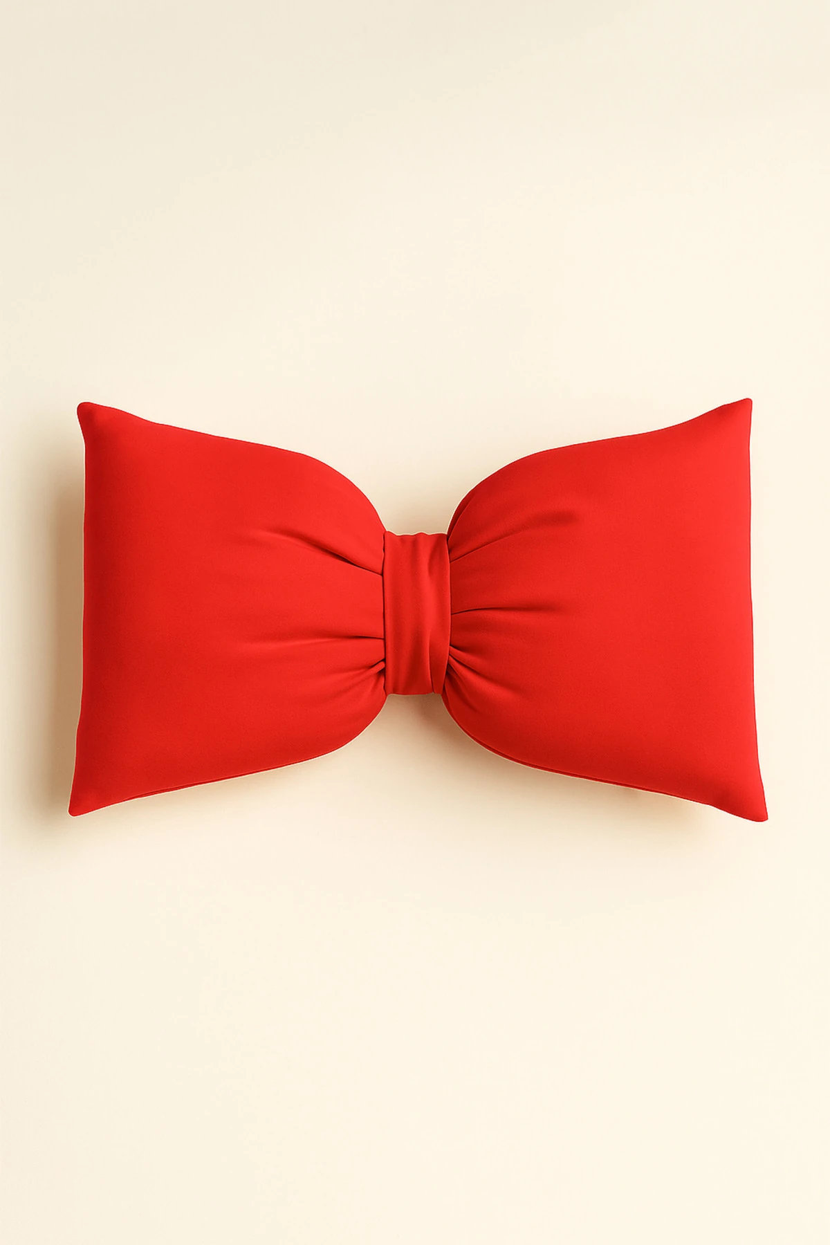 Fiyonklu Kırmızı Kırlent | Silikon Elyaf Dolgulu Dekoratif Yastık - Yılbaşı Kırlent