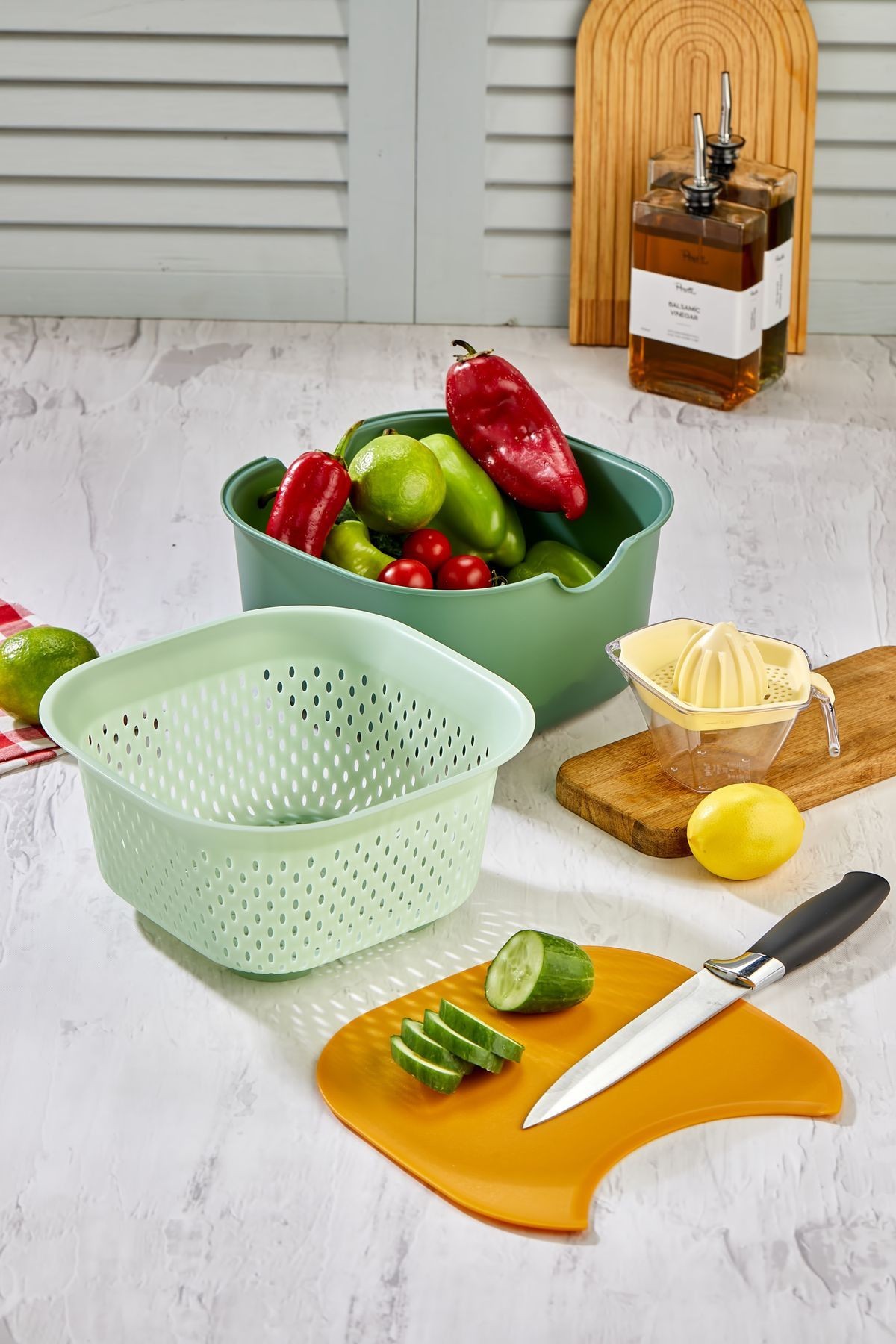 5 Parça Çok Amaçlı Karıştırma Kabı Süzgeç Kesme Tahtası Limon Sıkacağı