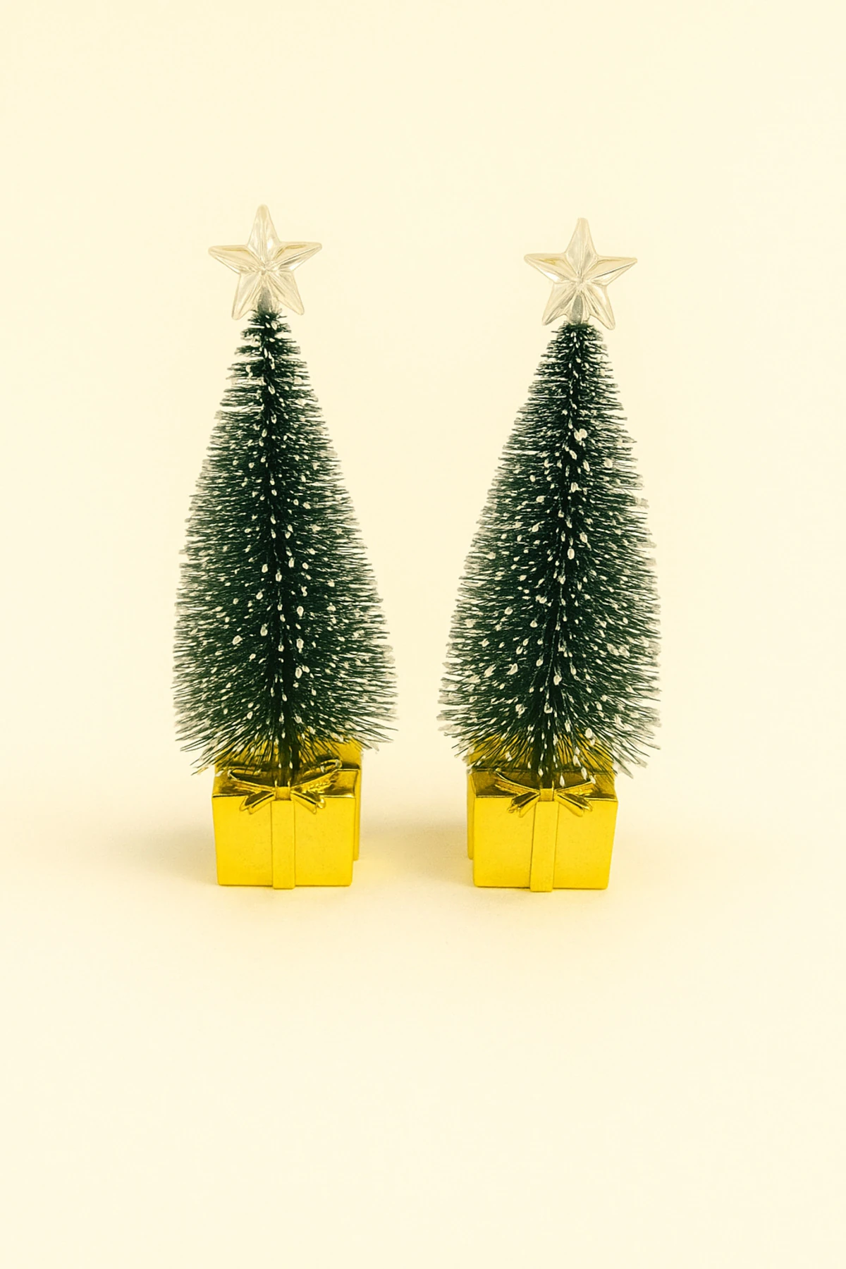 2’li Işıklı Mini Çam Ağacı Dekor – Yılbaşı Masa Süsü ve Hediyelik - altın