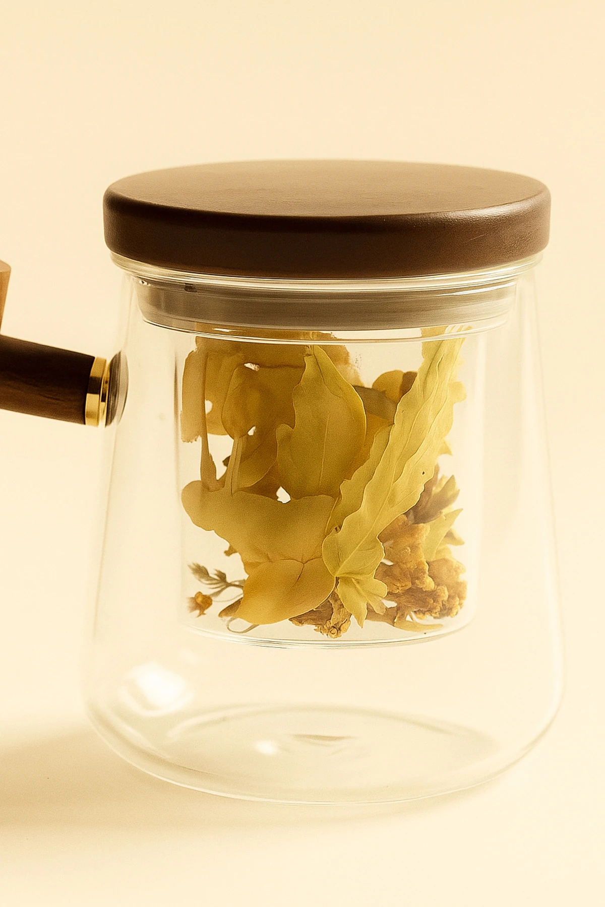 Akasya Kapaklı Borosilikat Cam Demlik – Ahşap Saplı Isıya Dayanıklı Demlik