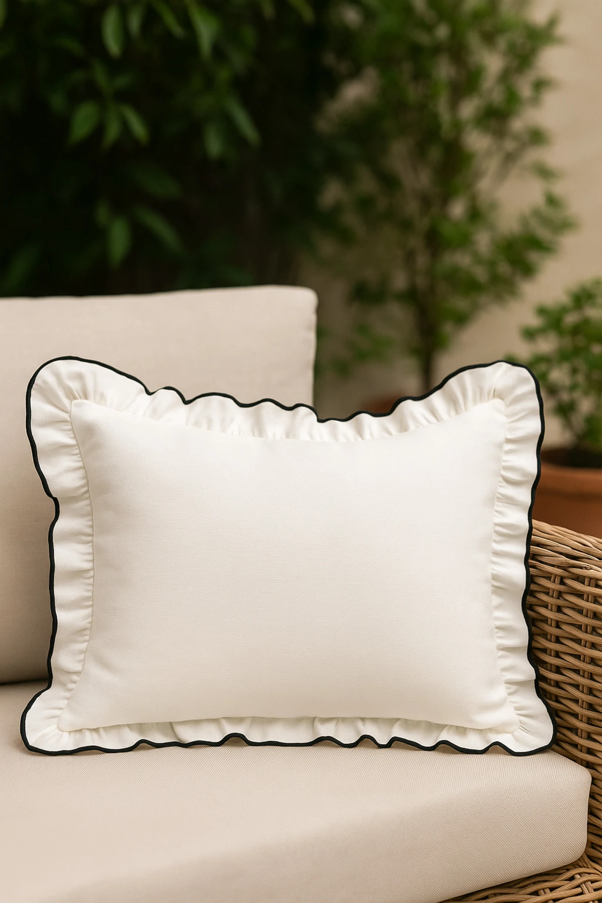 Biyeli Fırfırlı Kırlent Kılıfı - Dekoratif Yastık Kılıfı