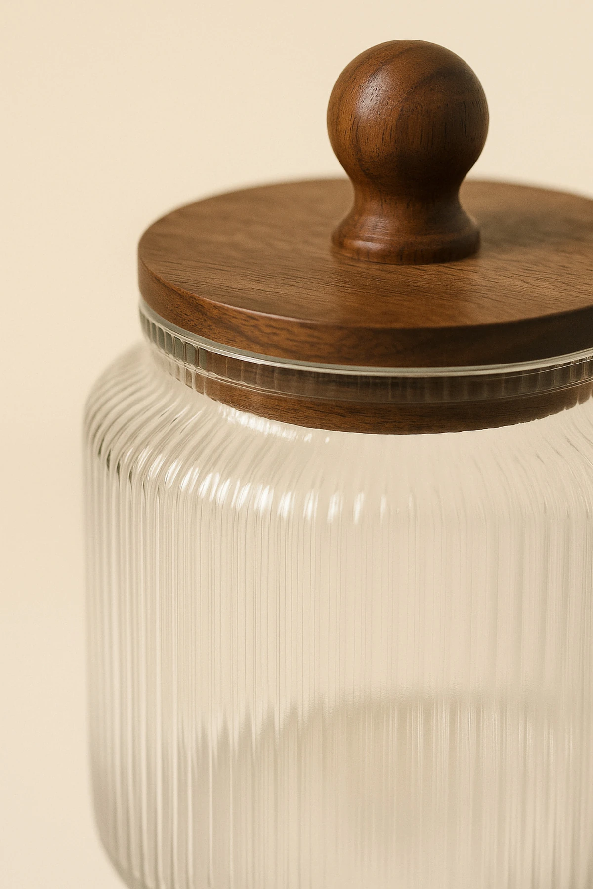 3'lü Akasya Kapaklı Çizgili Cam Kavanoz Seti | 1700-1200-900 ml | Mutfak Saklama Kavanozu