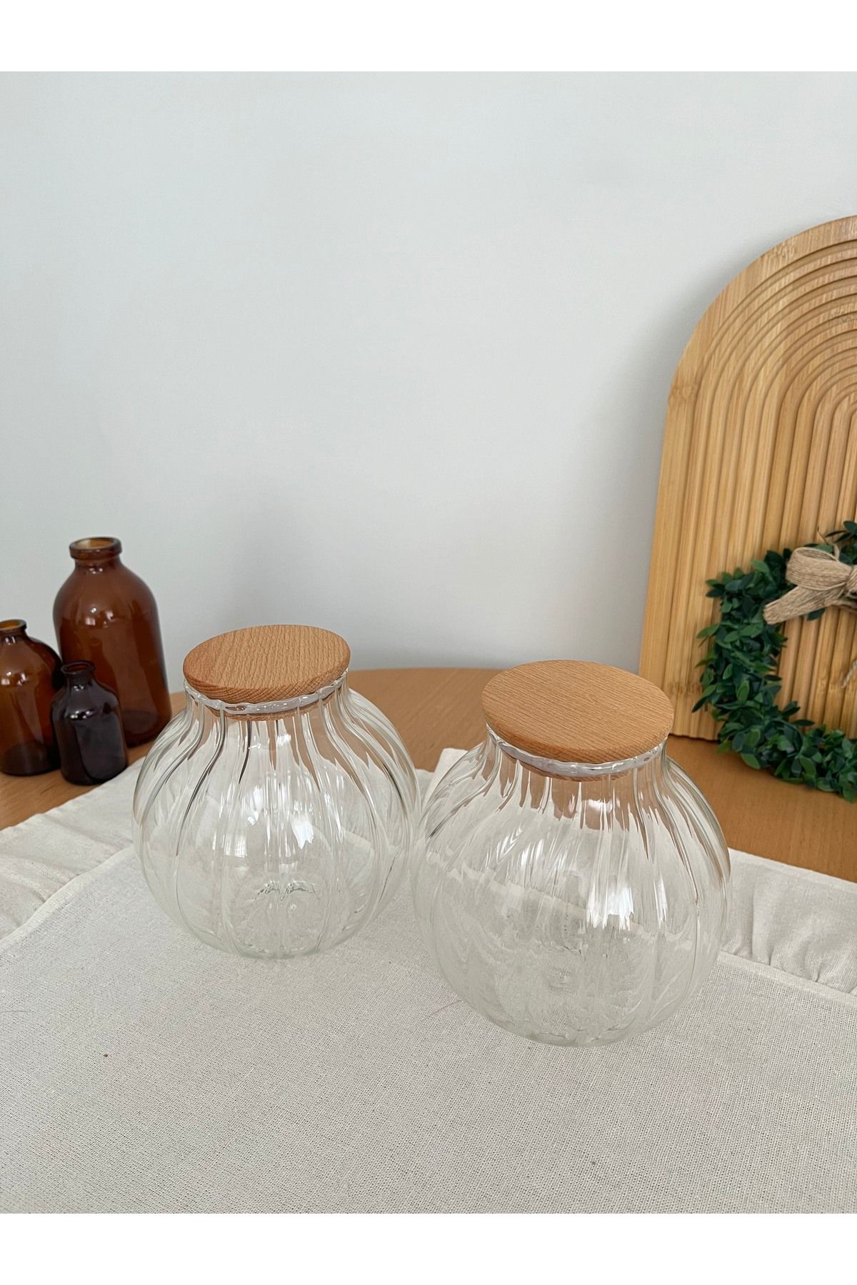 Ahşap Kapaklı Cam Baharatlık Seti