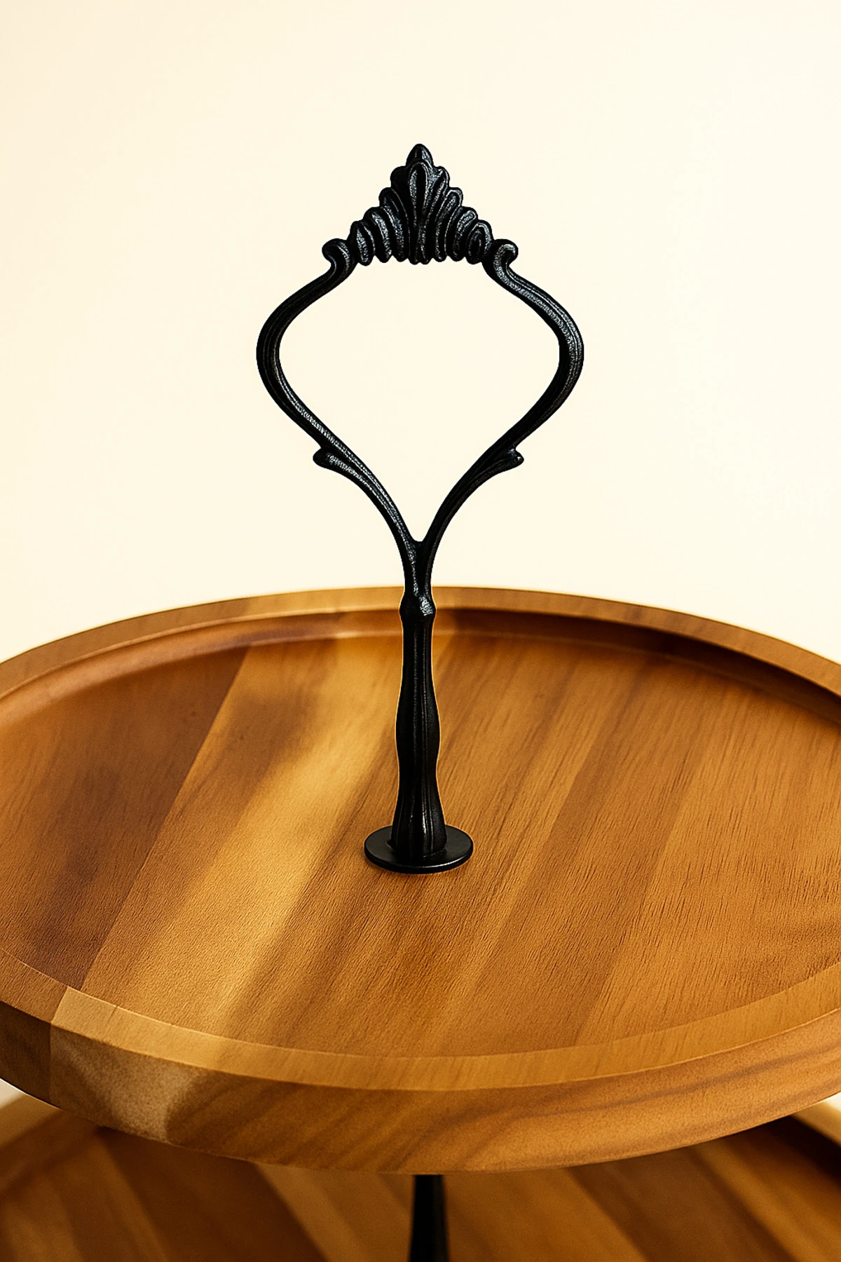 Akasya 2 Katlı Metal Detaylı Servis Tabağı - Sunumluk Organizer Kurabiyelik