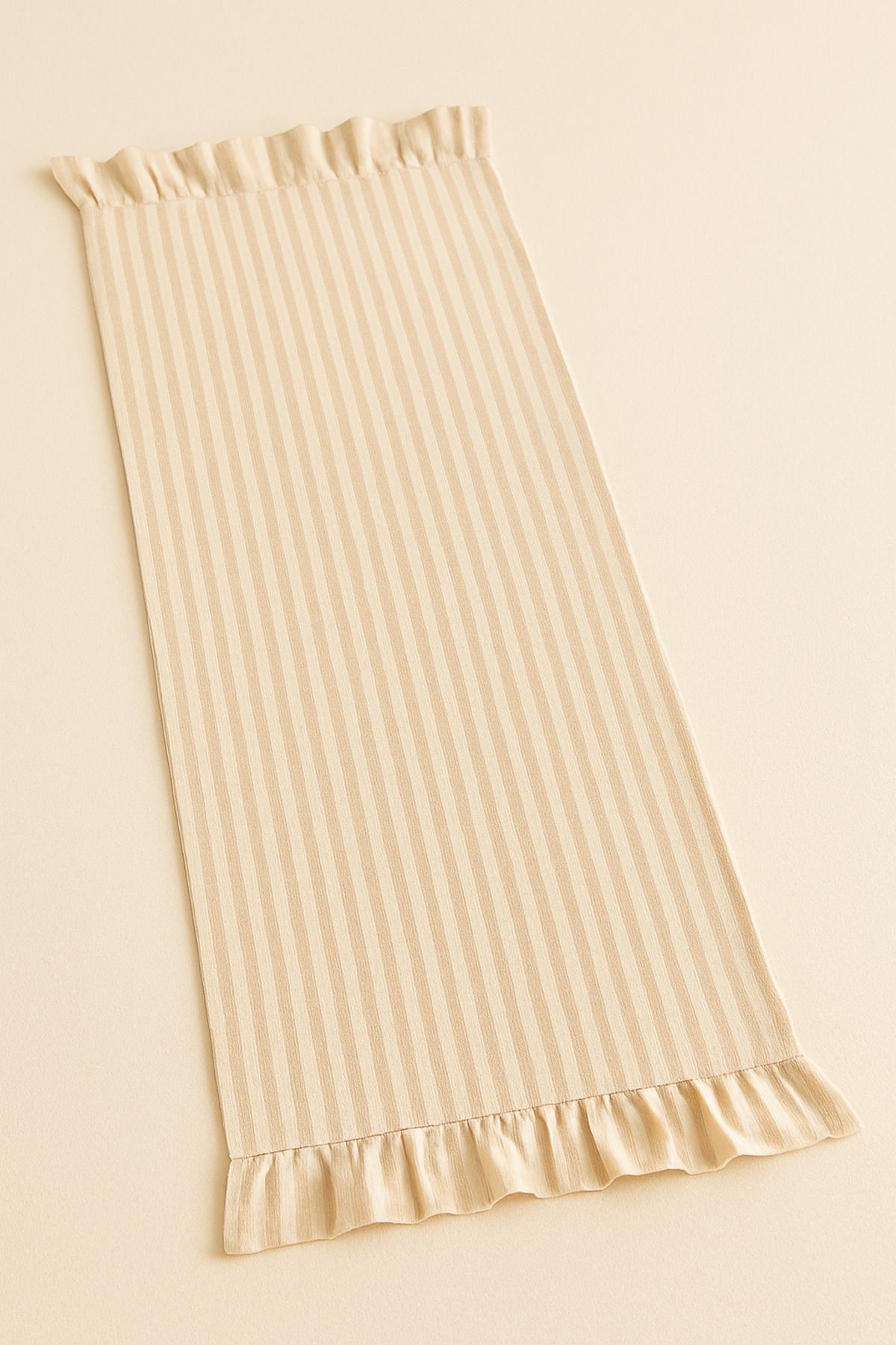 Fırfırlı Pudra Çizgili Keten Runner 40x150 cm