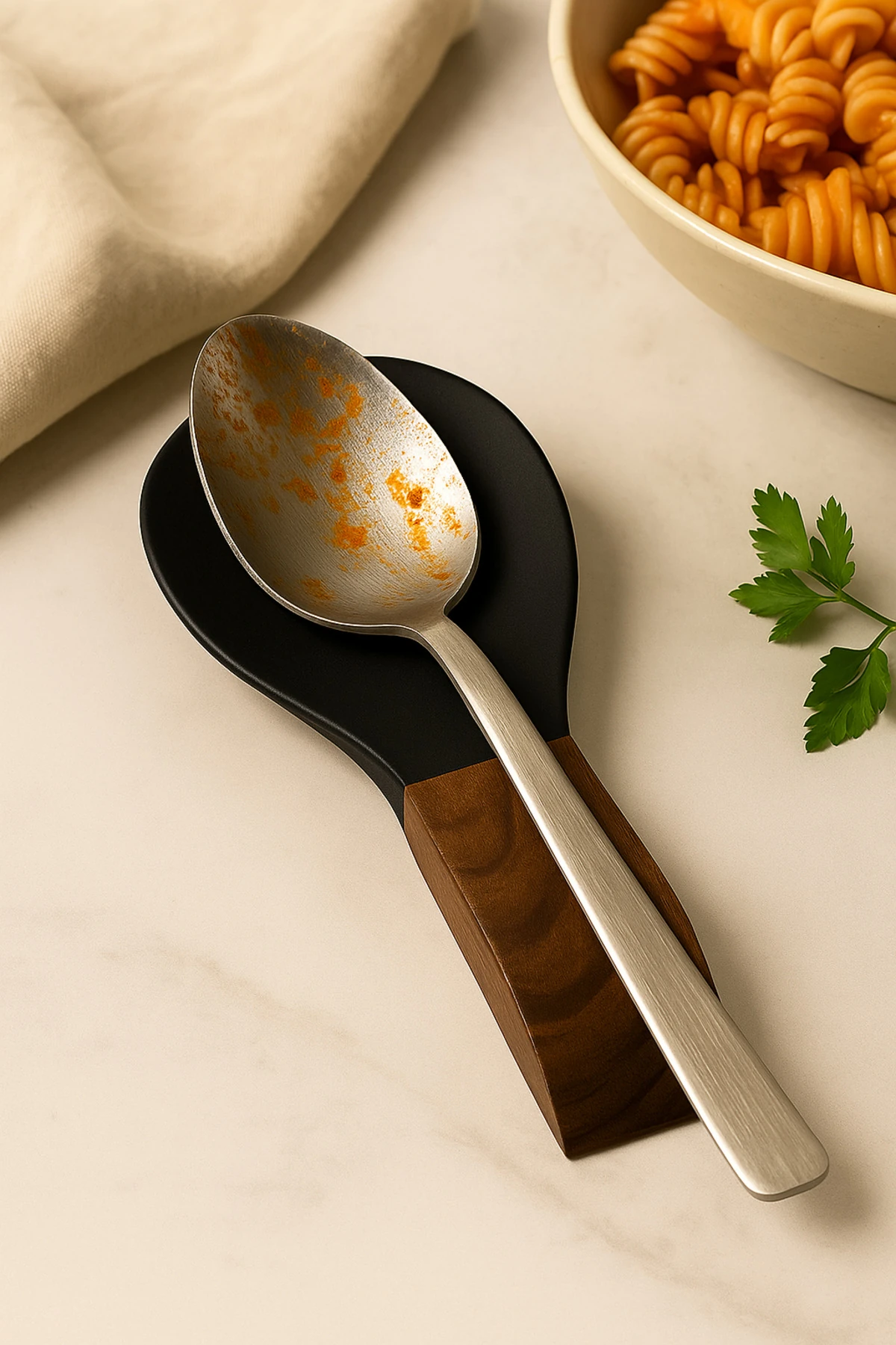 Akasya Saplı Silikon Kirli Kaşıklık – Tezgah Üstü Kaşık Altlığı - Siyah