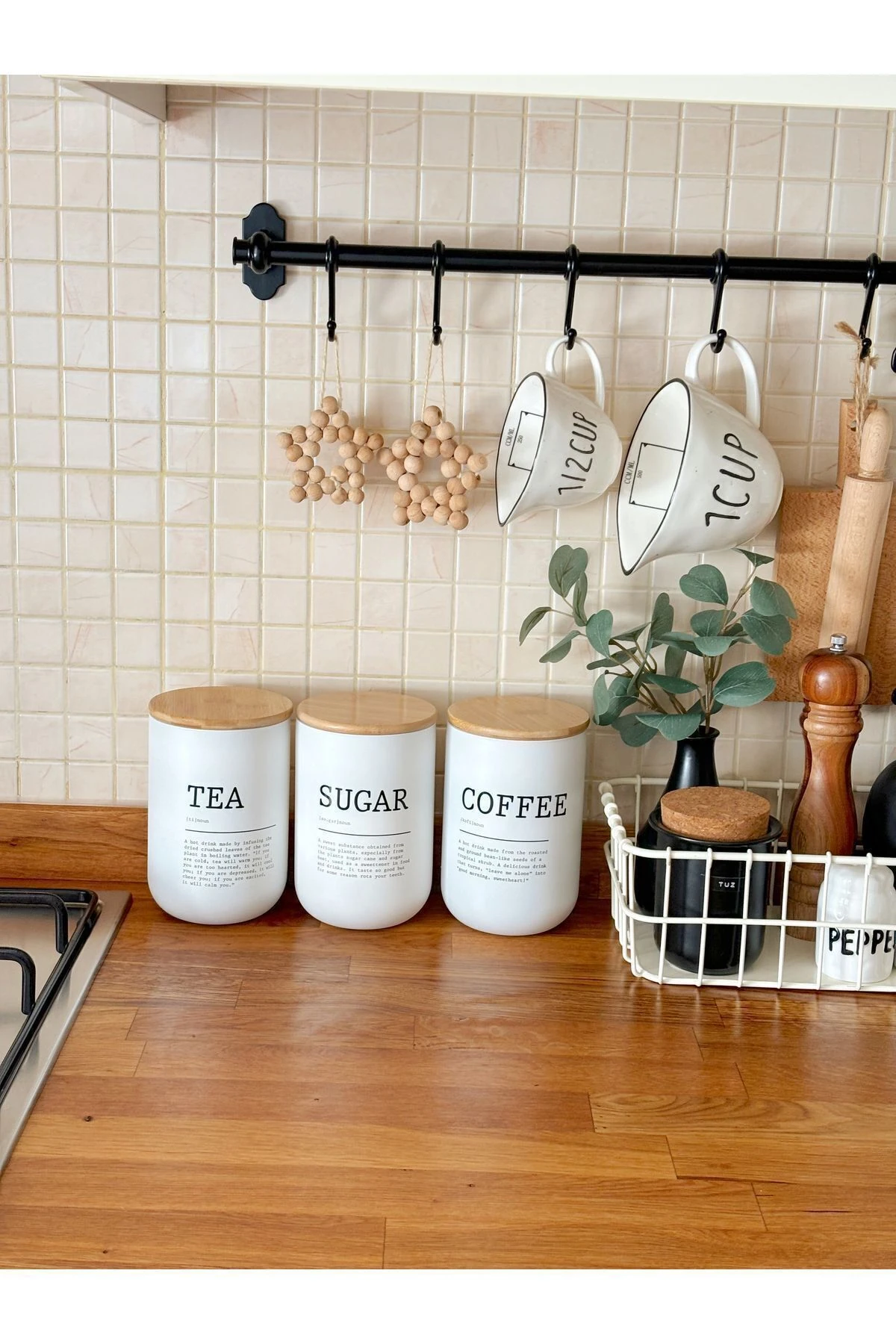 Bambu Kapaklı Cam Saklama Kavanozları - Çay Kahve Şeker Kavanozu