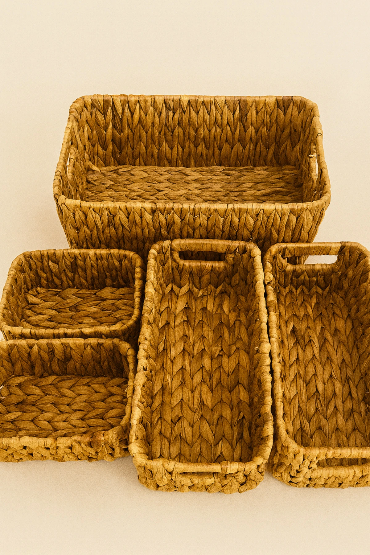 5’li Doğal Hasır Düzenleyici Sepet Seti | Çok Amaçlı Organizer Kutular