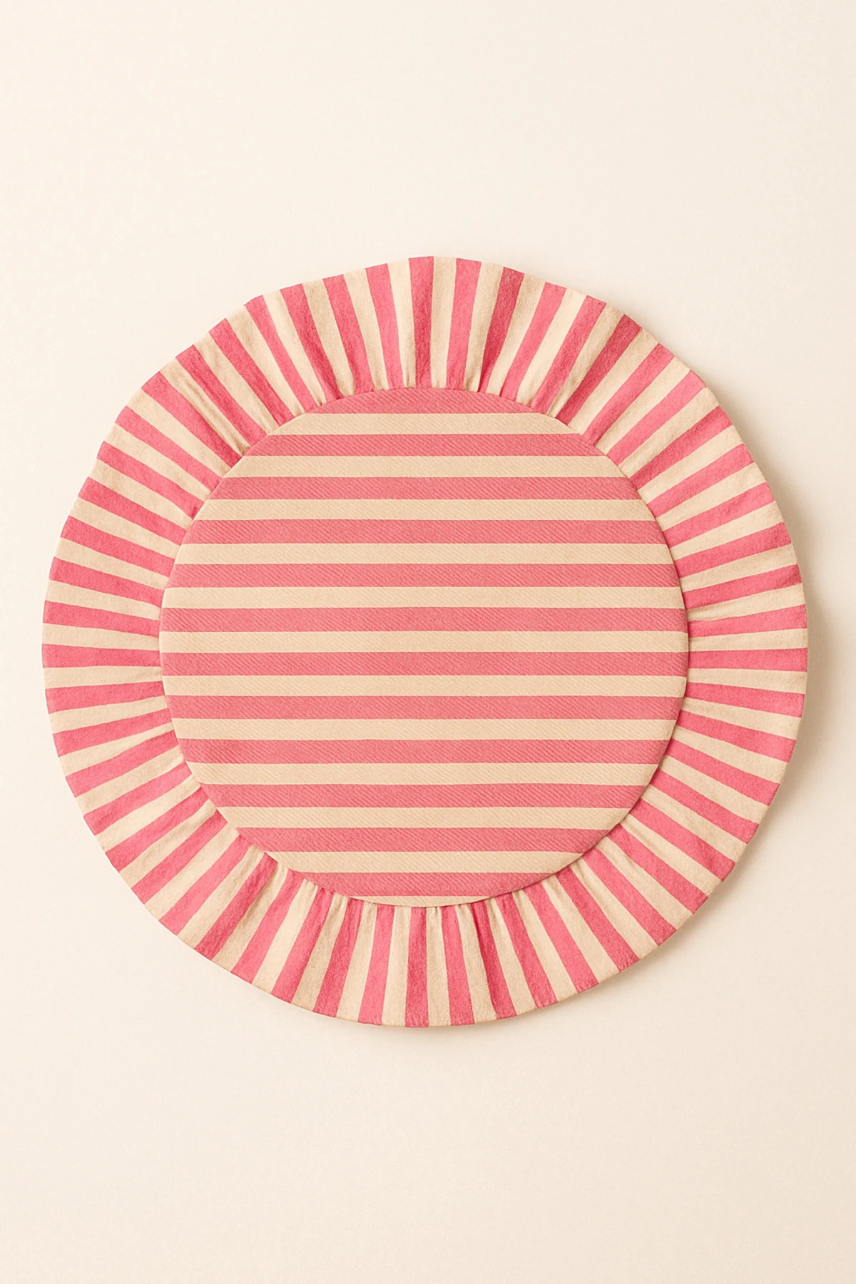 2’li Keten  Fırfırlı Supla - Pembe Çizgili Amerikan Servis Takımı