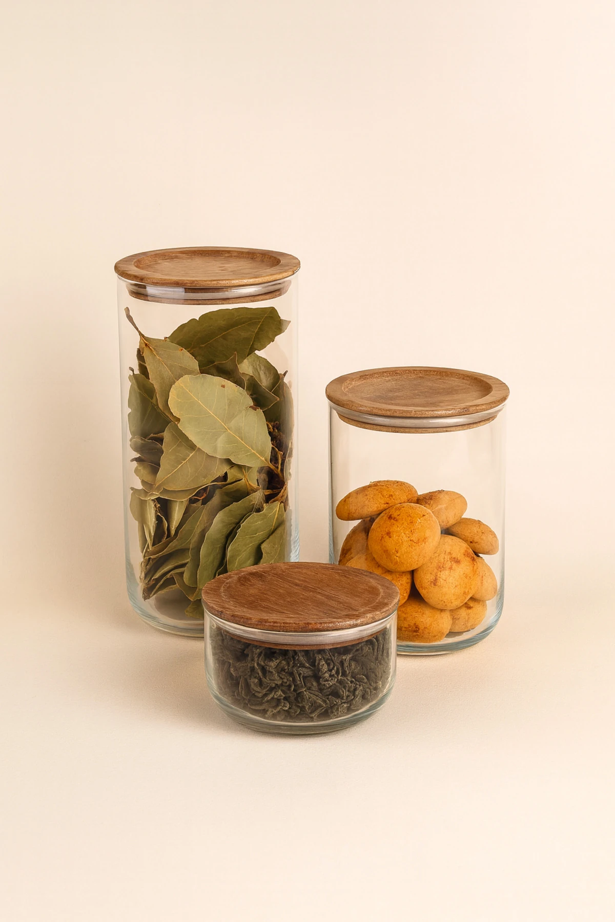 Akasya Kapaklı 3’lü Cam Kavanoz Seti | Mutfak Gıda Saklama & Düzenleme Kavanozları