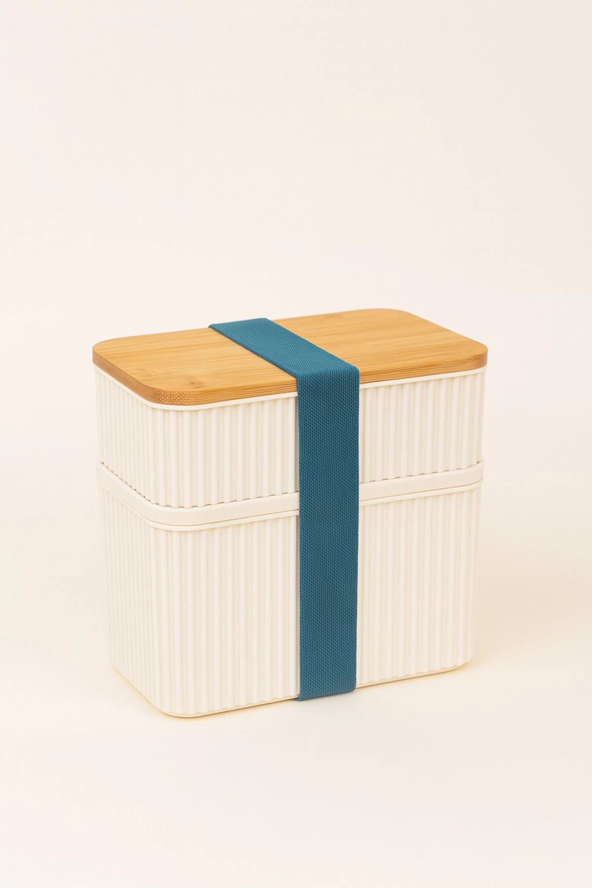 İkili Bambu Kapaklı Saklama Kabı – Taşınabilir Yemek Kabı Seti - krem2