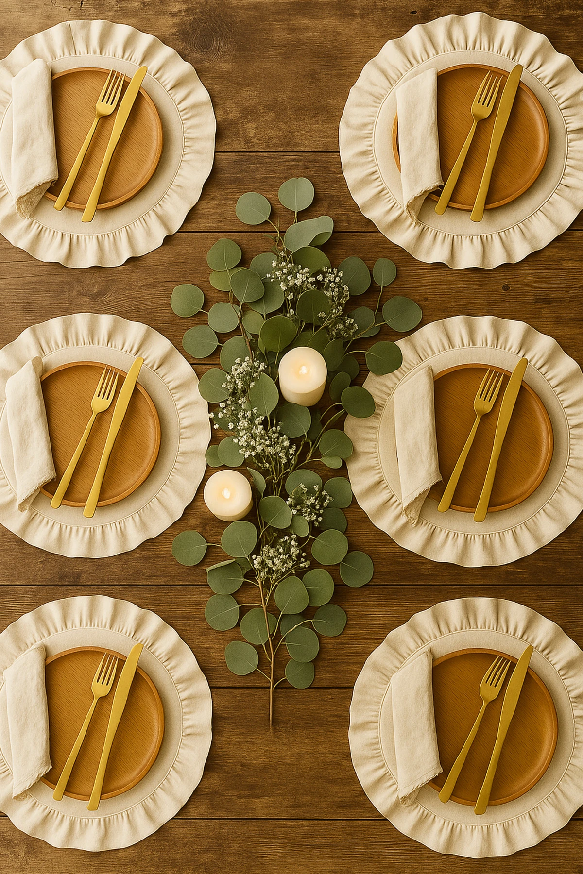 2'li Elite Ham Keten Fırfırlı Amerikan Servis ve Supla Seti