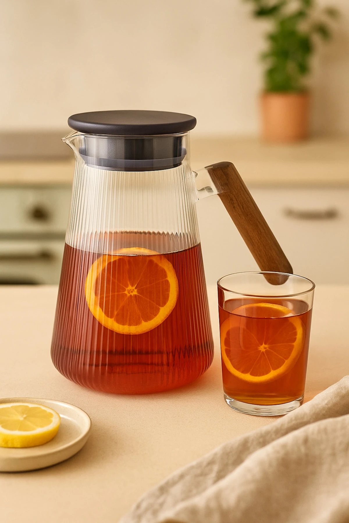 Akasya Kapaklı Borosilikat Cam Sürahi - 1800 ml Isıya Dayanıklı