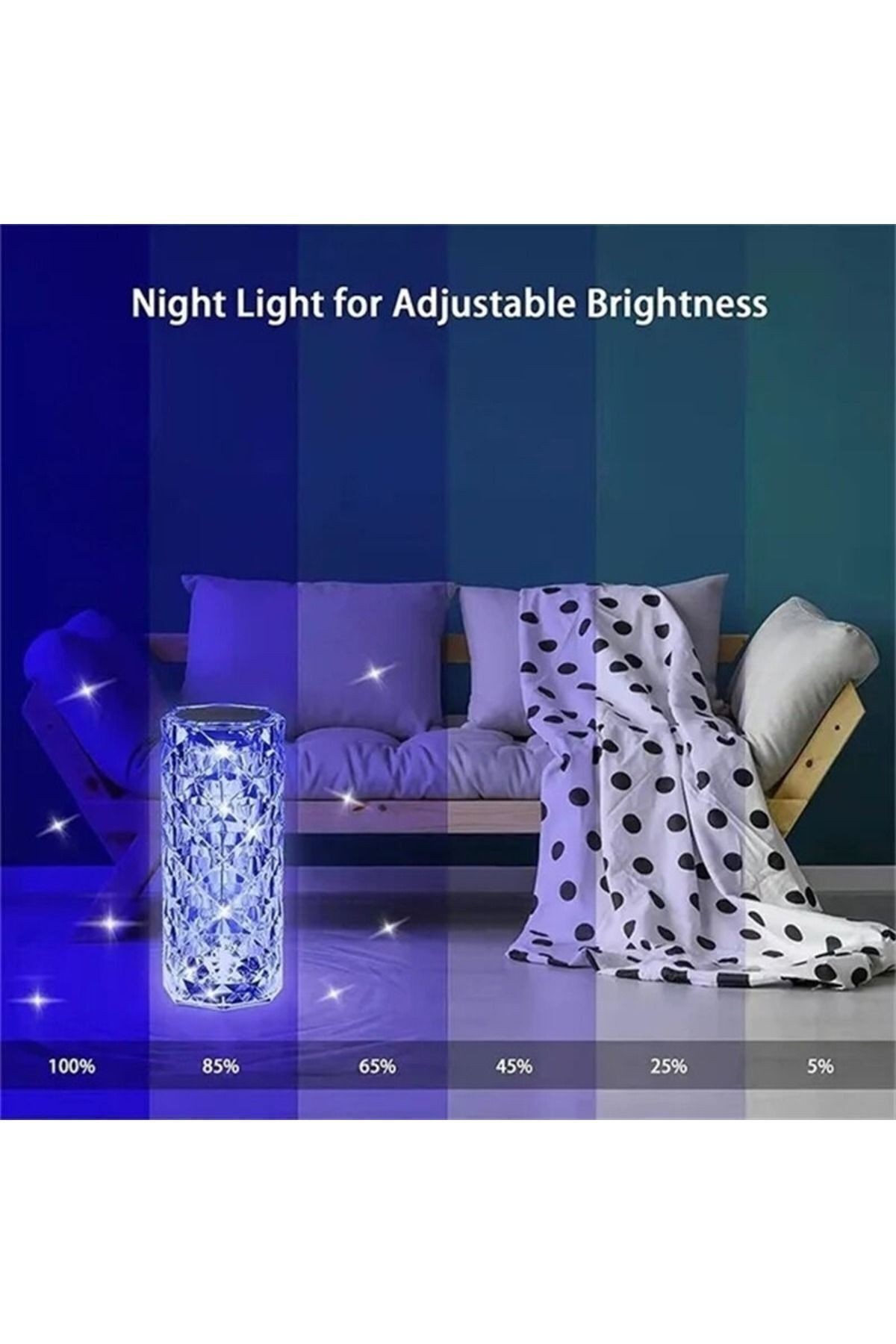 RGB Kristal Görünümlü Dokunmatik Şarjlı Masa Lambası – Renkli Işıklı USB LED Gece Lambası 2000 mAh