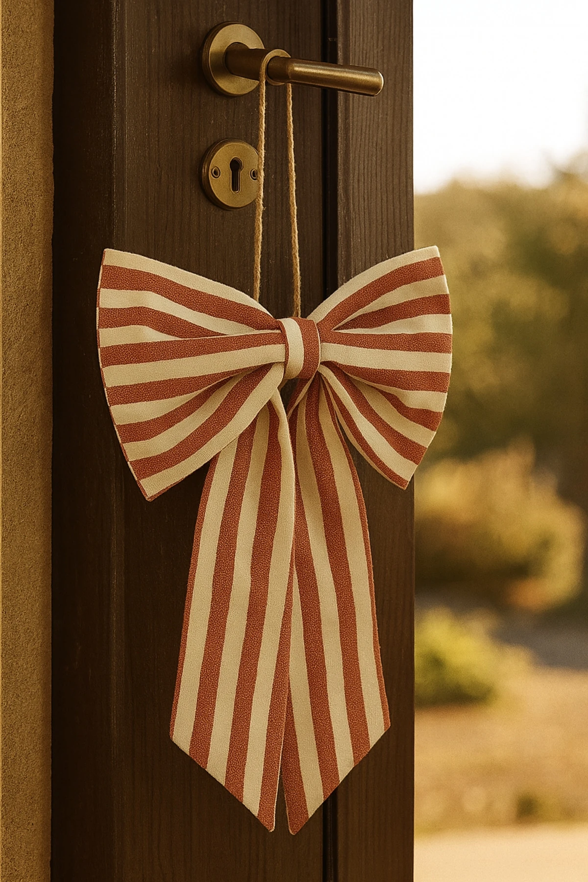 Keten Çizgili Kapı Fiyonk Süsü | Askılı Dekoratif Kapı Süsü 28x15 cm