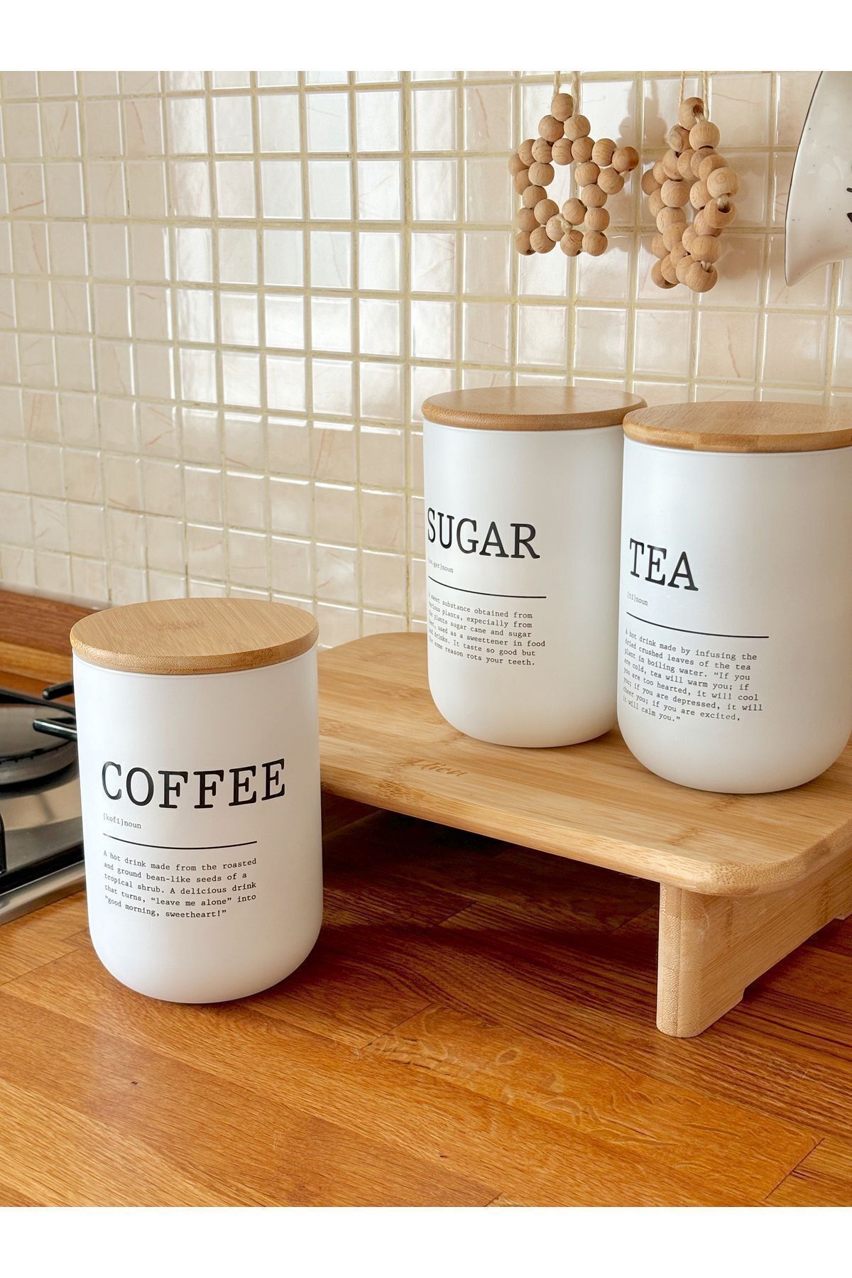 Bambu Kapaklı Cam Saklama Kavanozları - Çay Kahve Şeker Kavanozu