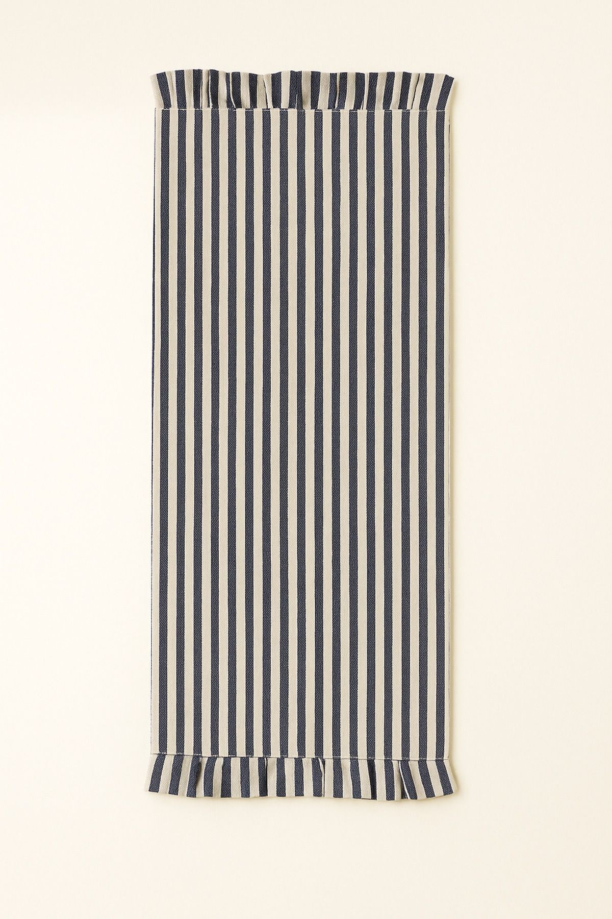 Fırfırlı Pudra Çizgili Keten Runner 40x150 cm - lacivert