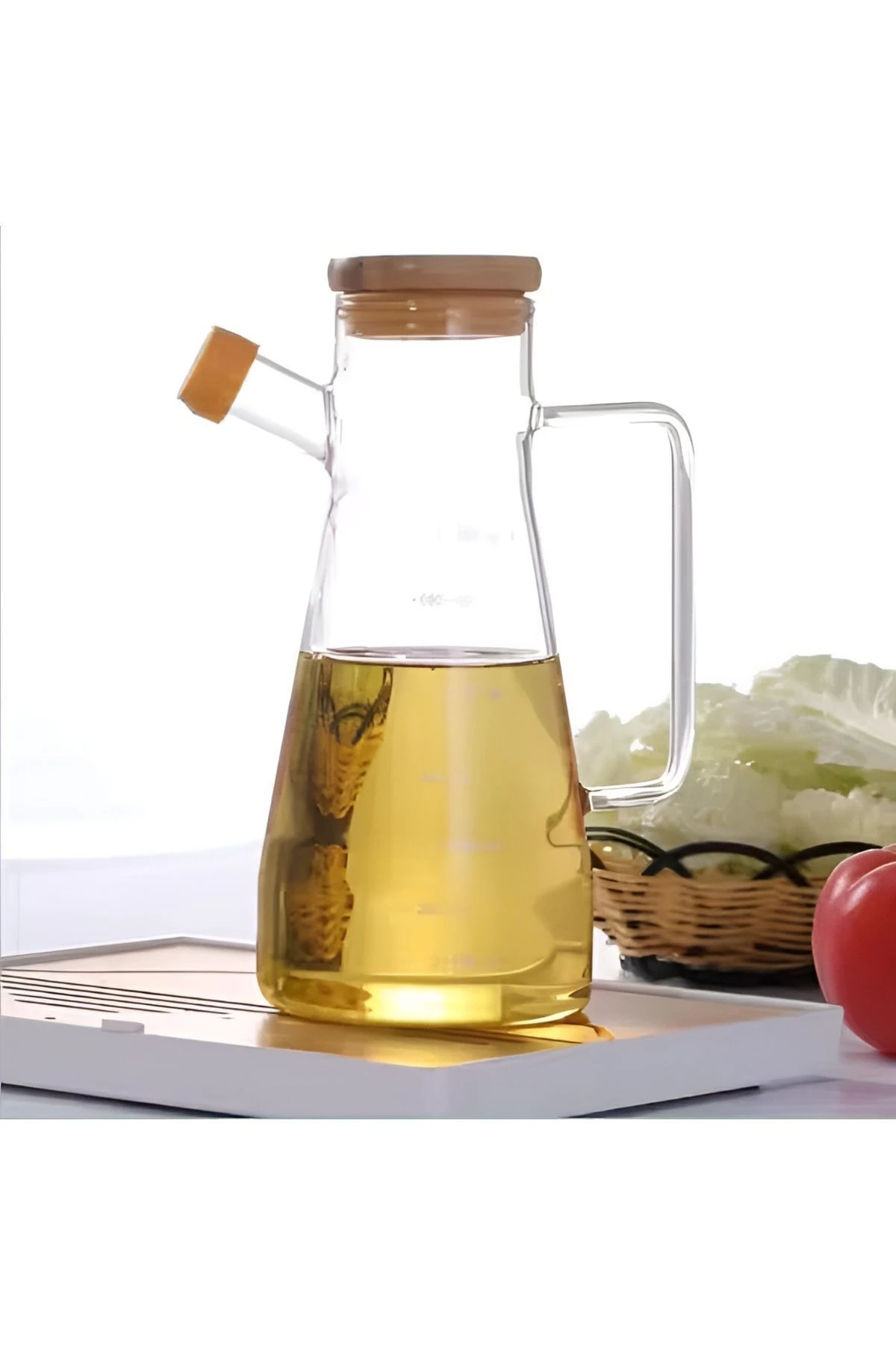 Bambu Kapaklı Borosilikat 2'li Yağlık 900ml - Bambu Kapaklı Yağdanlık