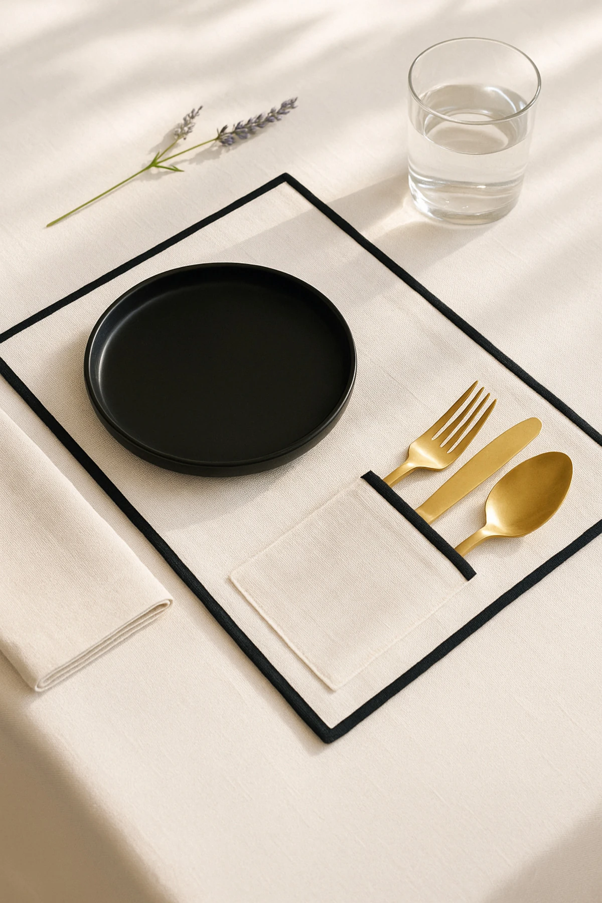 6'lı Biyeli Amerikan Servis Seti | Cep Detaylı Şık Sofra Altlığı - ekru