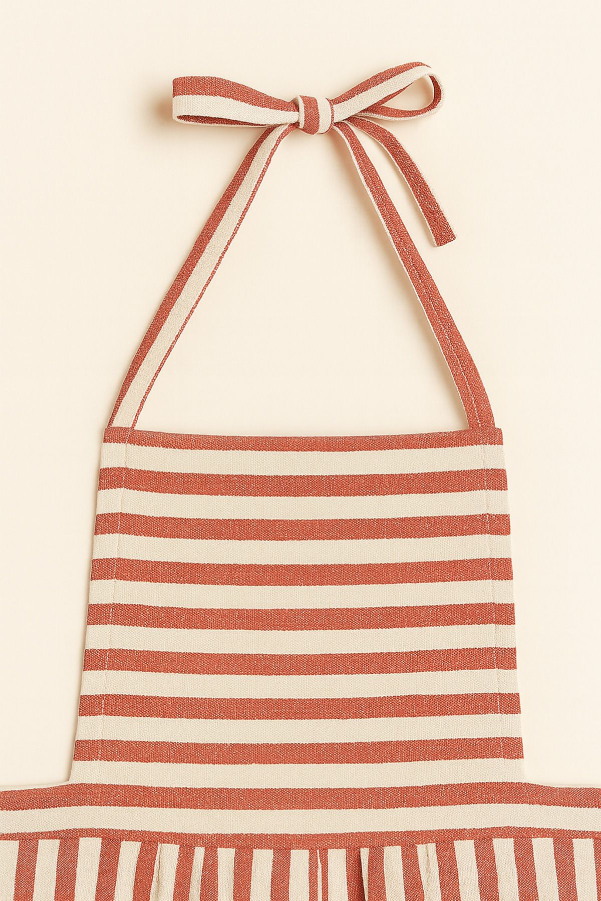 3’lü Çizgili Keten Mutfak Önlüğü ve Kurulama Bezi Seti - kırmızı