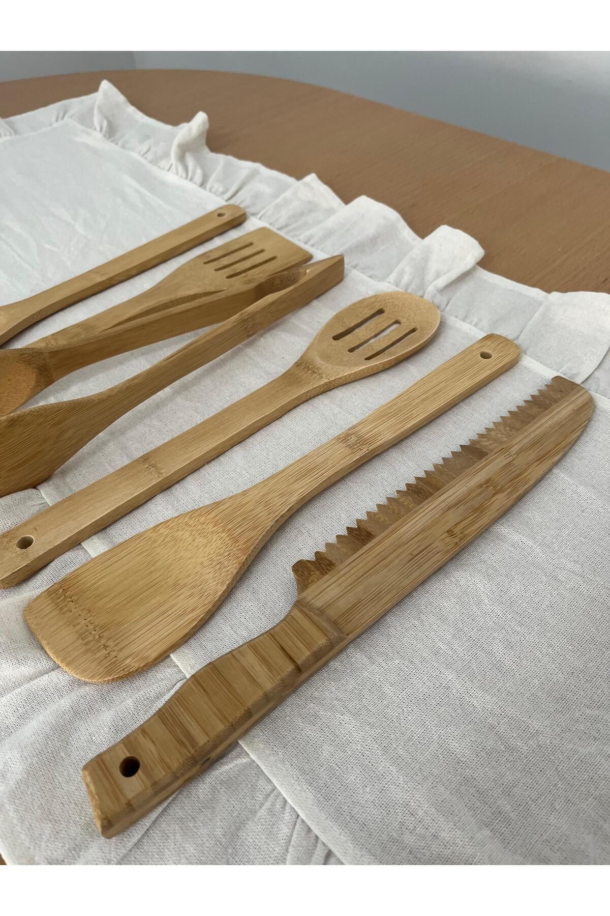 Bambu Mutfak Gereçleri Seti - Bambu Kepçe, Spatula, Maşa Seti