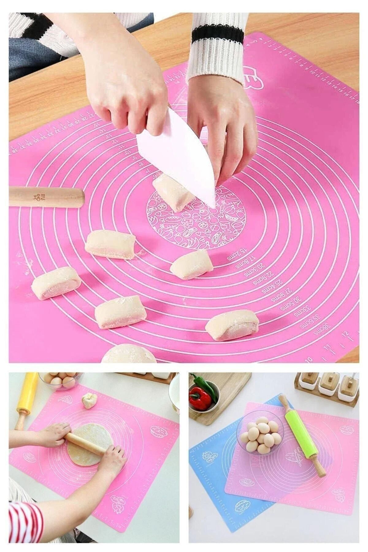 Pratik Fırınlanabilir Silikon Hamur Açma Matı Pişirme Matı ve Spatula Kaşık Çırpıcı Fırça Seti