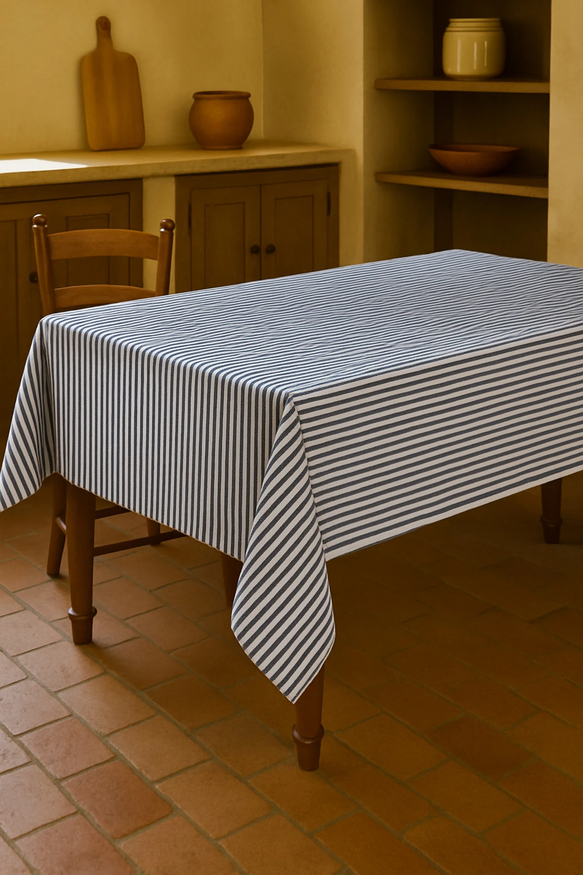 Çizgili Keten Masa Örtüsü - Yemek Masası Örtüsü - Piknik Örtüsü