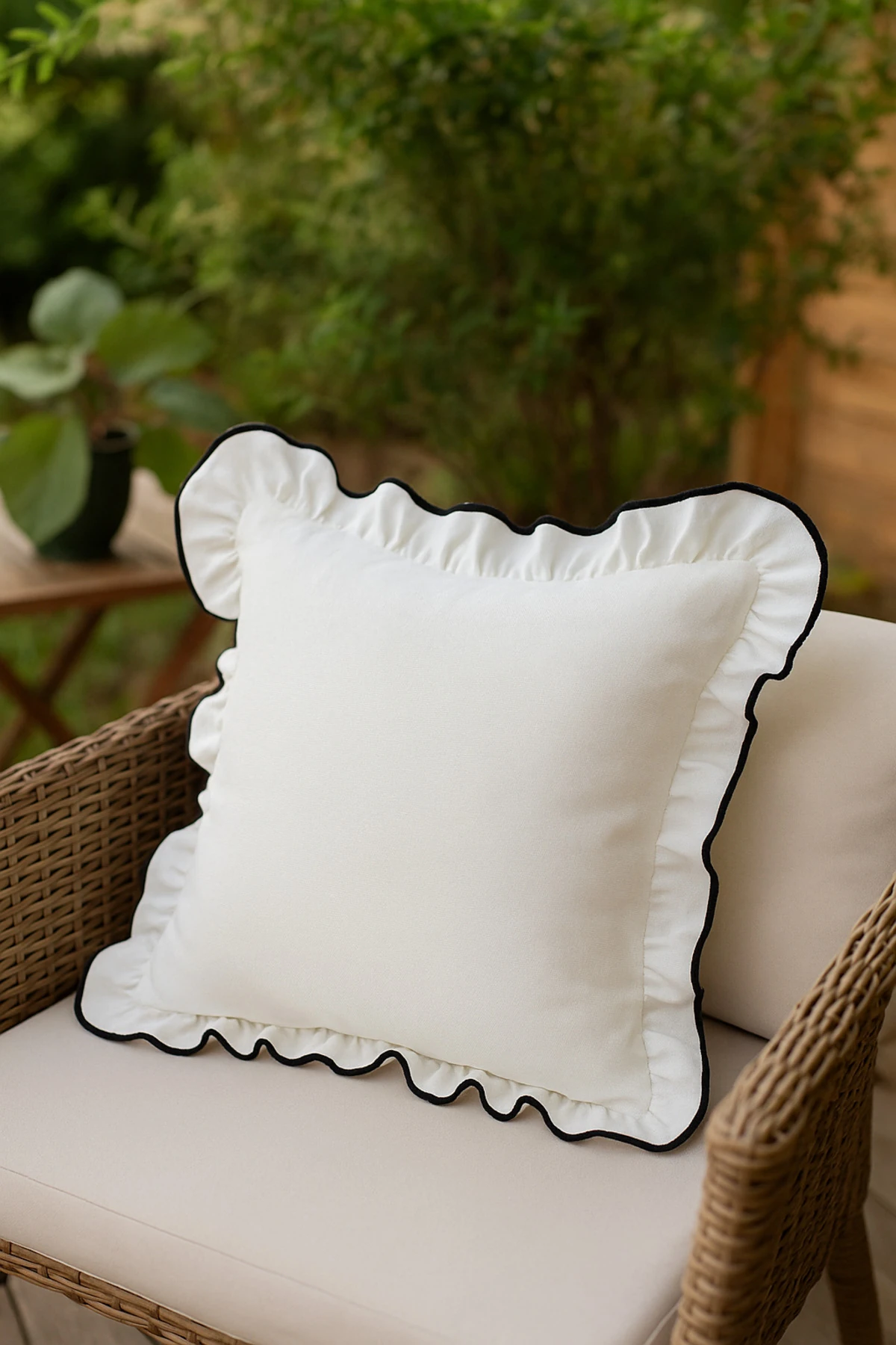 Biyeli Fırfırlı Kırlent Kılıfı - Dekoratif Yastık Kılıfı