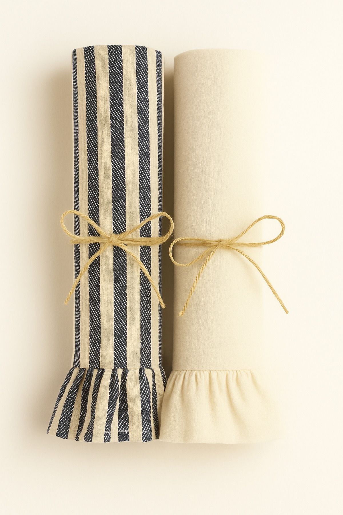 Fırfırlı Mutfak Kurulama Bezi 2’li Set – Çizgili & Keten Görünümlü - Lacivert