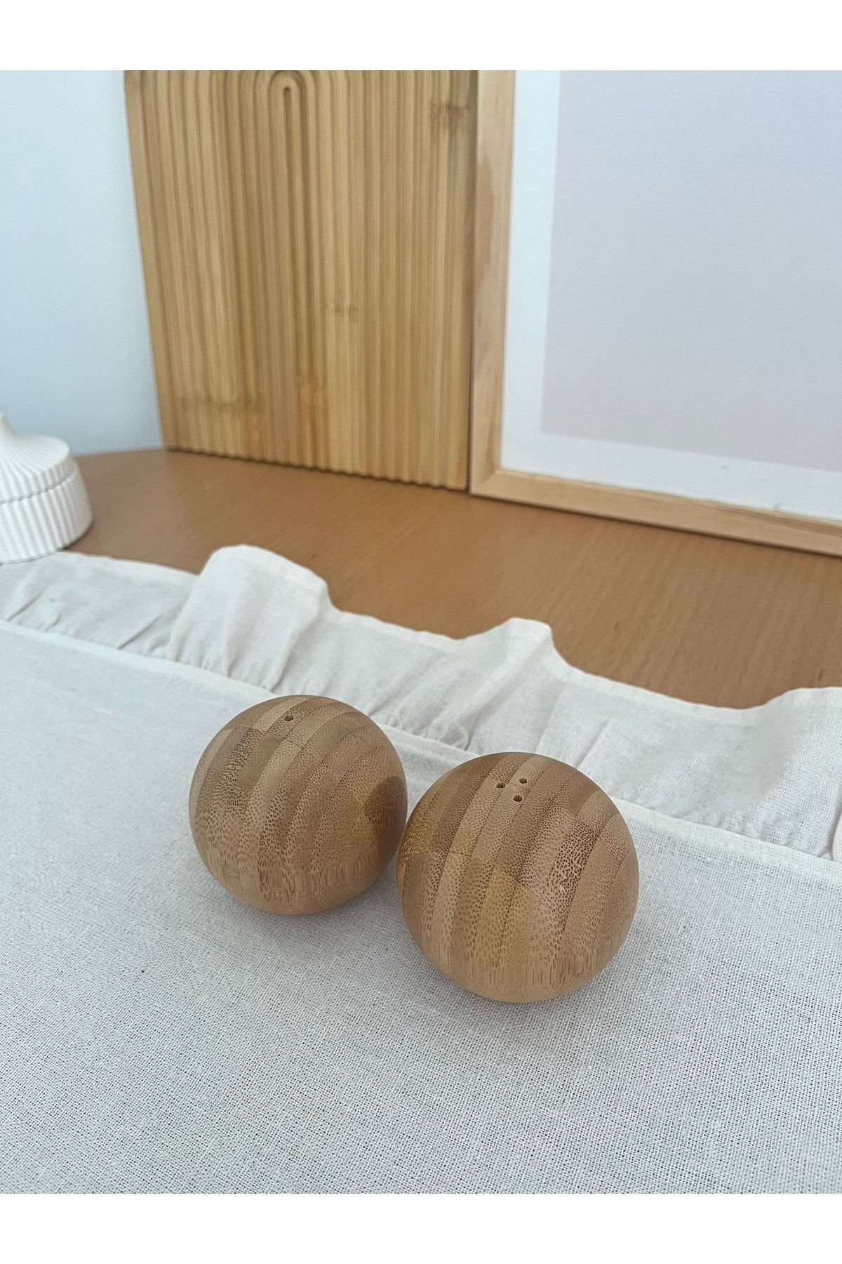 Bambu Tuzluk ve Biberlik Seti | Doğal Ahşap Kompakt Masaüstü Baharatlık