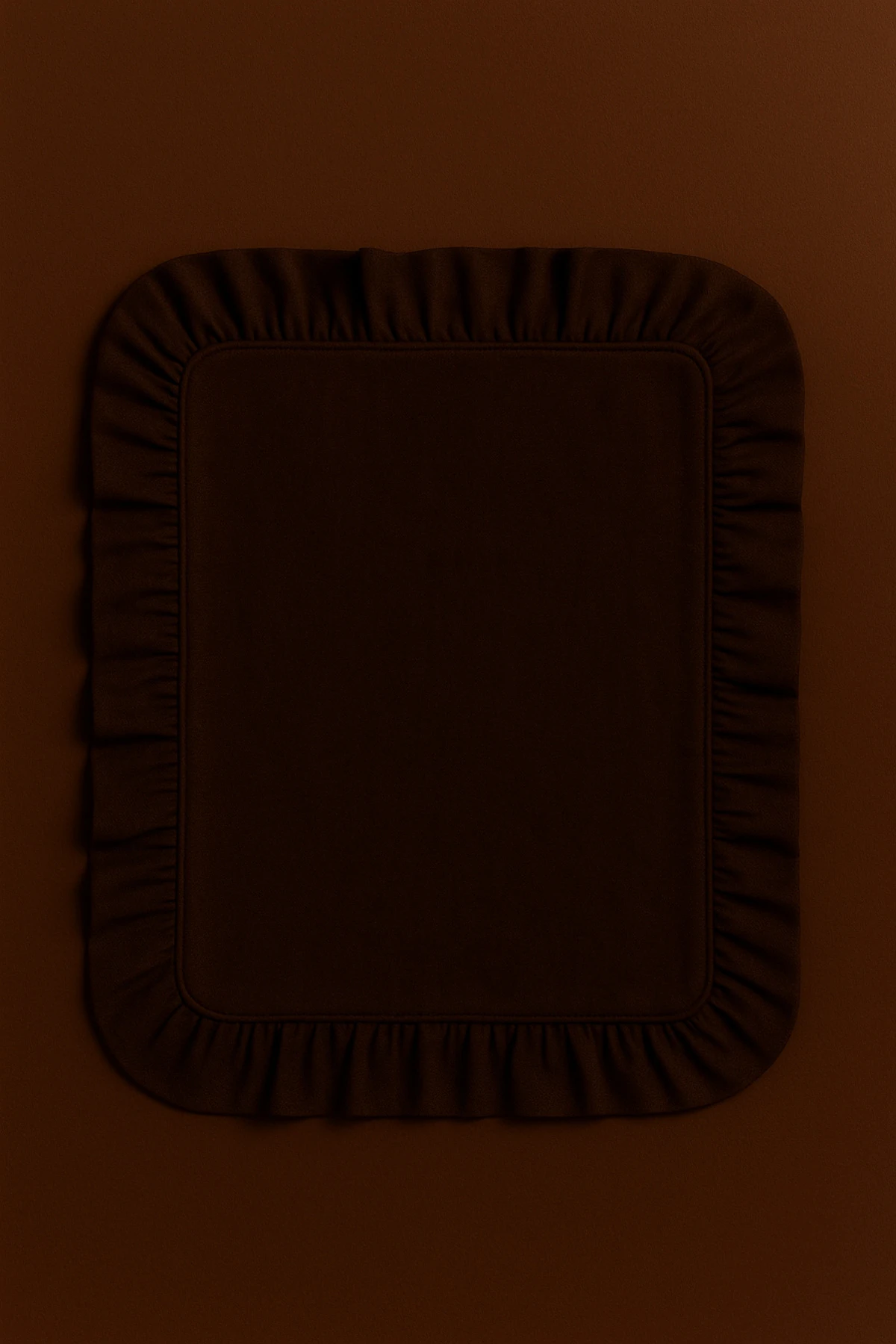 6'lı  Fırfırlı Pamuk Keten Amerikan Servis - Keten Supla - 4 Kenar Fırfırlı - Kahverengi