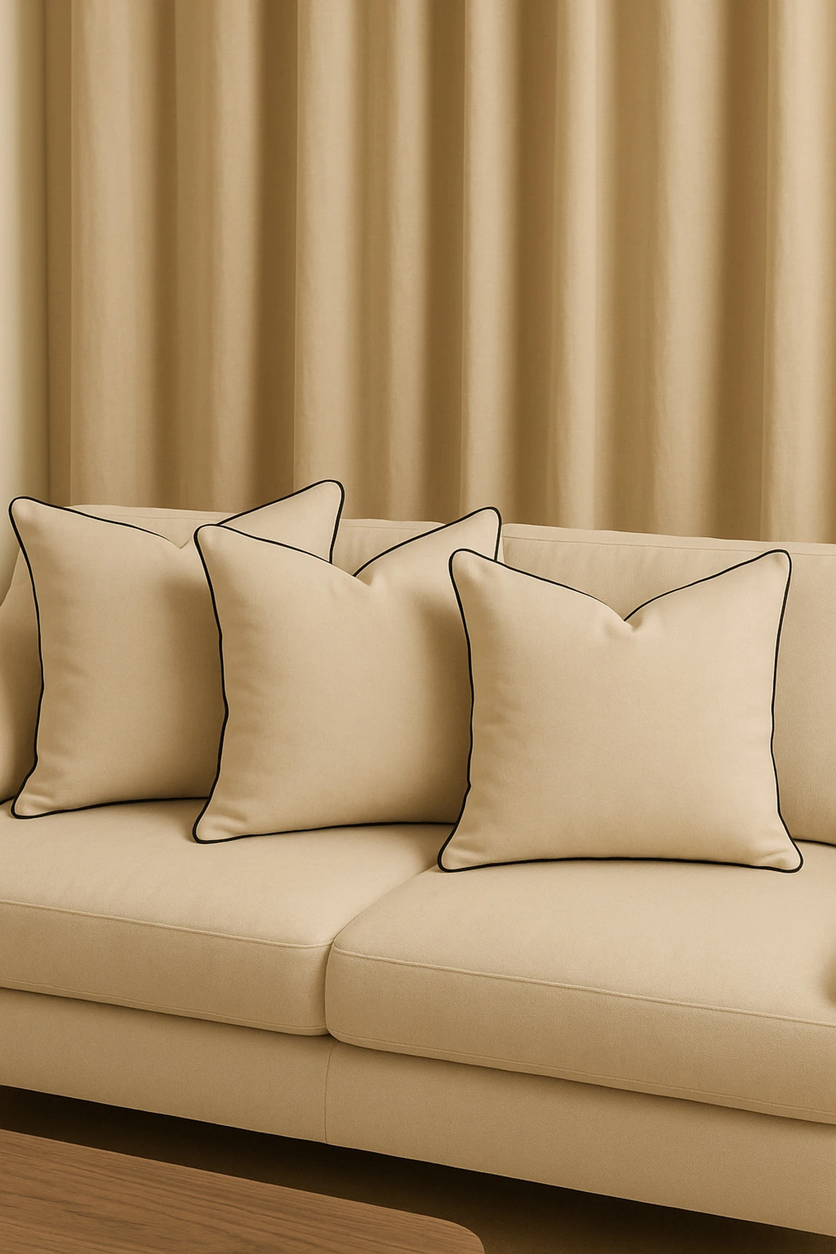 Biyeli Keten Kırlent Kılıfı 43x43 cm – Siyah Biyeli Kırlent