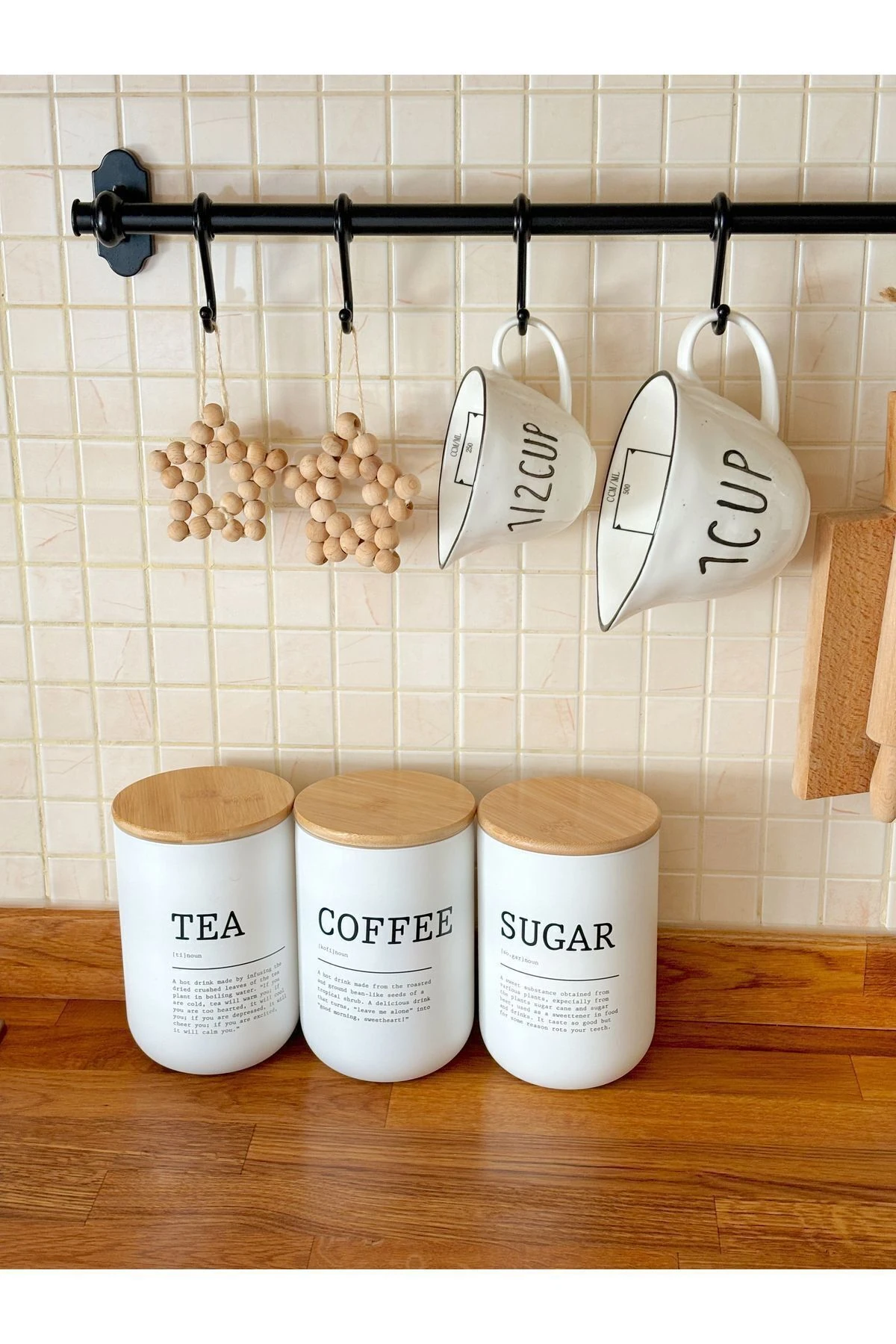 Bambu Kapaklı Cam Saklama Kavanozları - Çay Kahve Şeker Kavanozu