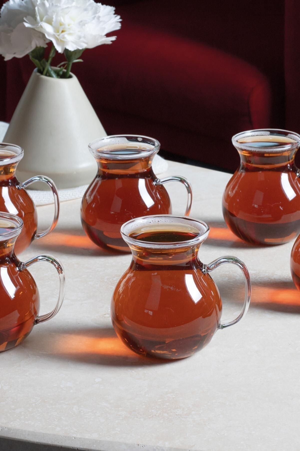 6’lı Borosilikat Cam Kulplu Çay Bardağı – Isıya Dayanıklı Modern Set