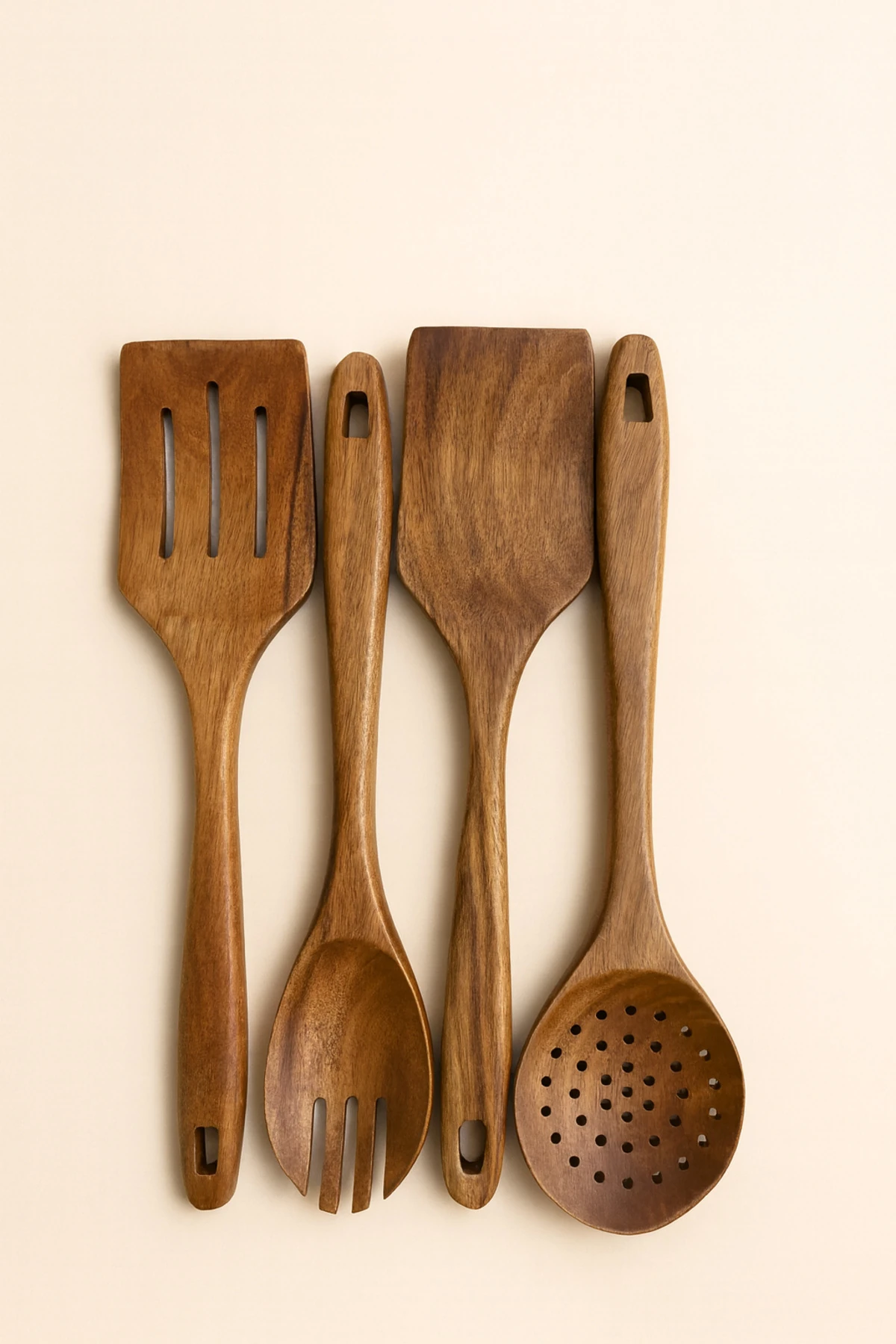 Akasya Ahşap Mutfak Gereçleri Seti 34 cm | Doğal Ahşap Kaşık ve Spatula Seti