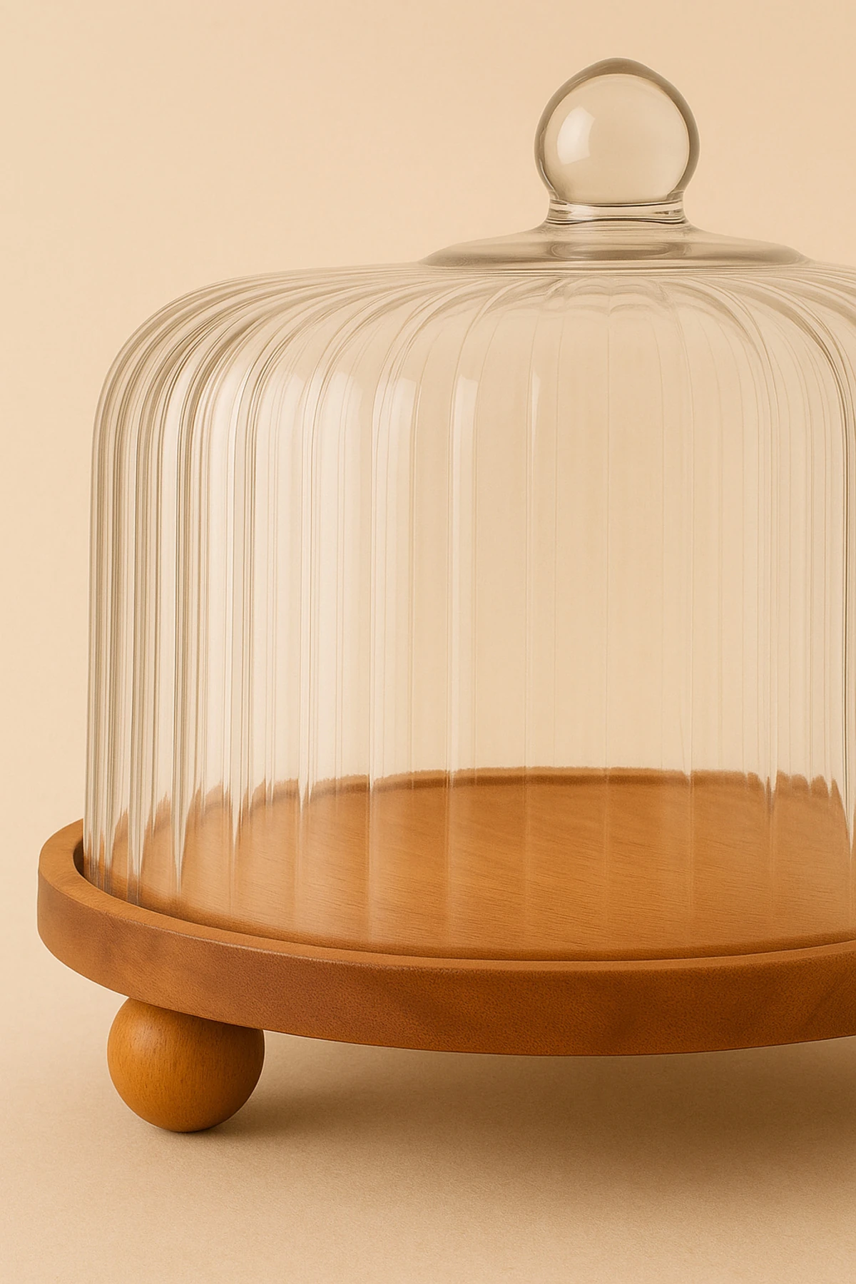 Akasya Tabanlı Cam Fanuslu Ahşap Ayaklı Kek ve Servis Tabağı