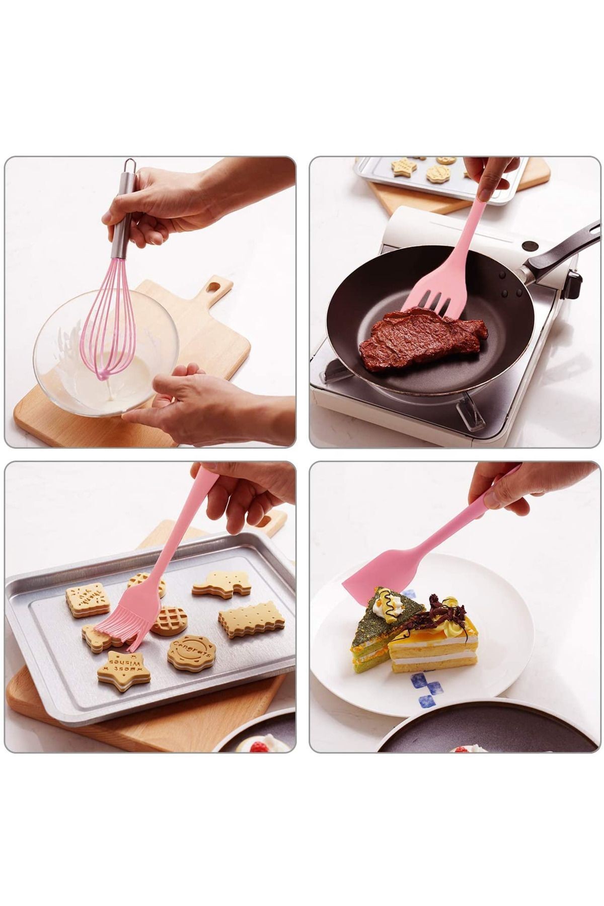 Pratik Fırınlanabilir Silikon Hamur Açma Matı Pişirme Matı ve Spatula Kaşık Çırpıcı Fırça Seti
