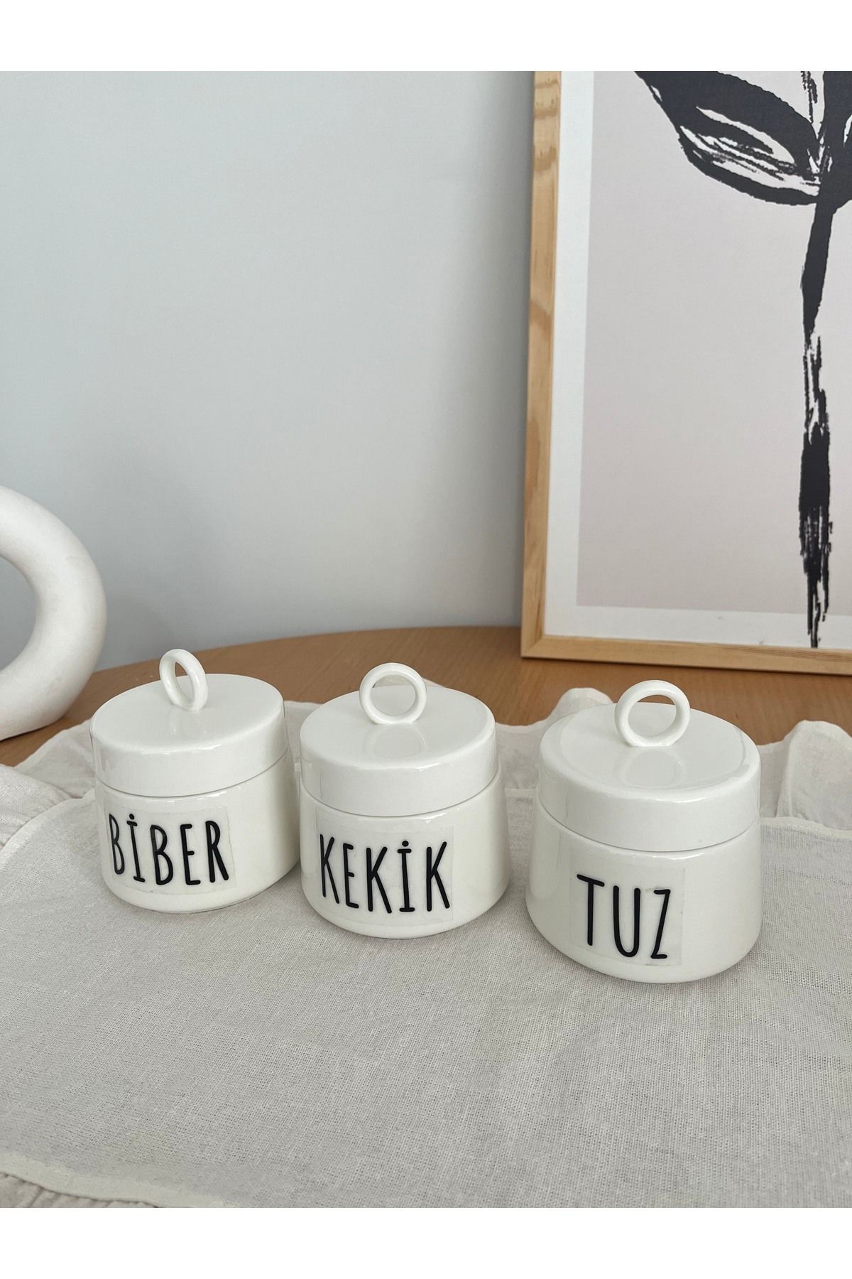 Porselen Baharat Kavanozu Seti | 3’lü Tuz Biber Kekik Kavanoz Takımı