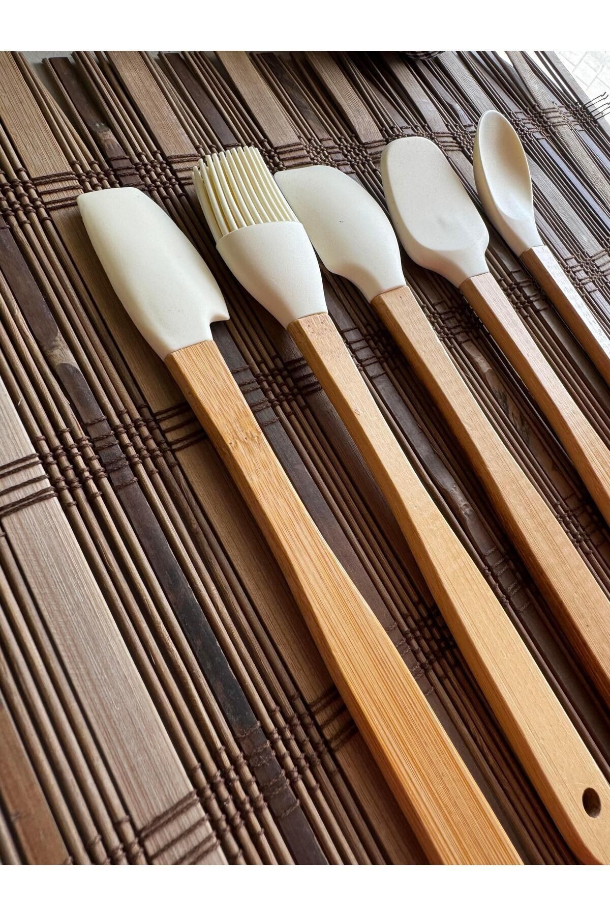 5’li Bambu Saplı Silikon Spatula Seti | Isıya Dayanıklı Mutfak Gereçleri