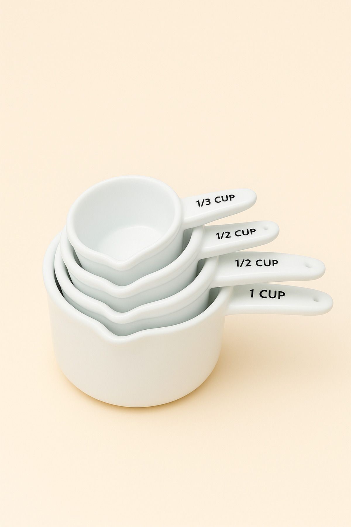 4'lü Seramik Ölçü Kabı Seti – Beyaz Cup Ölçek Kaşıkları