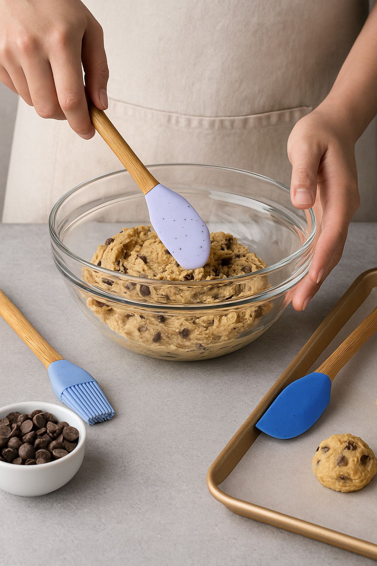 5'li Mini Silikon Uçlu Bambu Saplı Mutfak Spatula Seti – Karıştırıcı Fırça Hamur Kaşık Seti