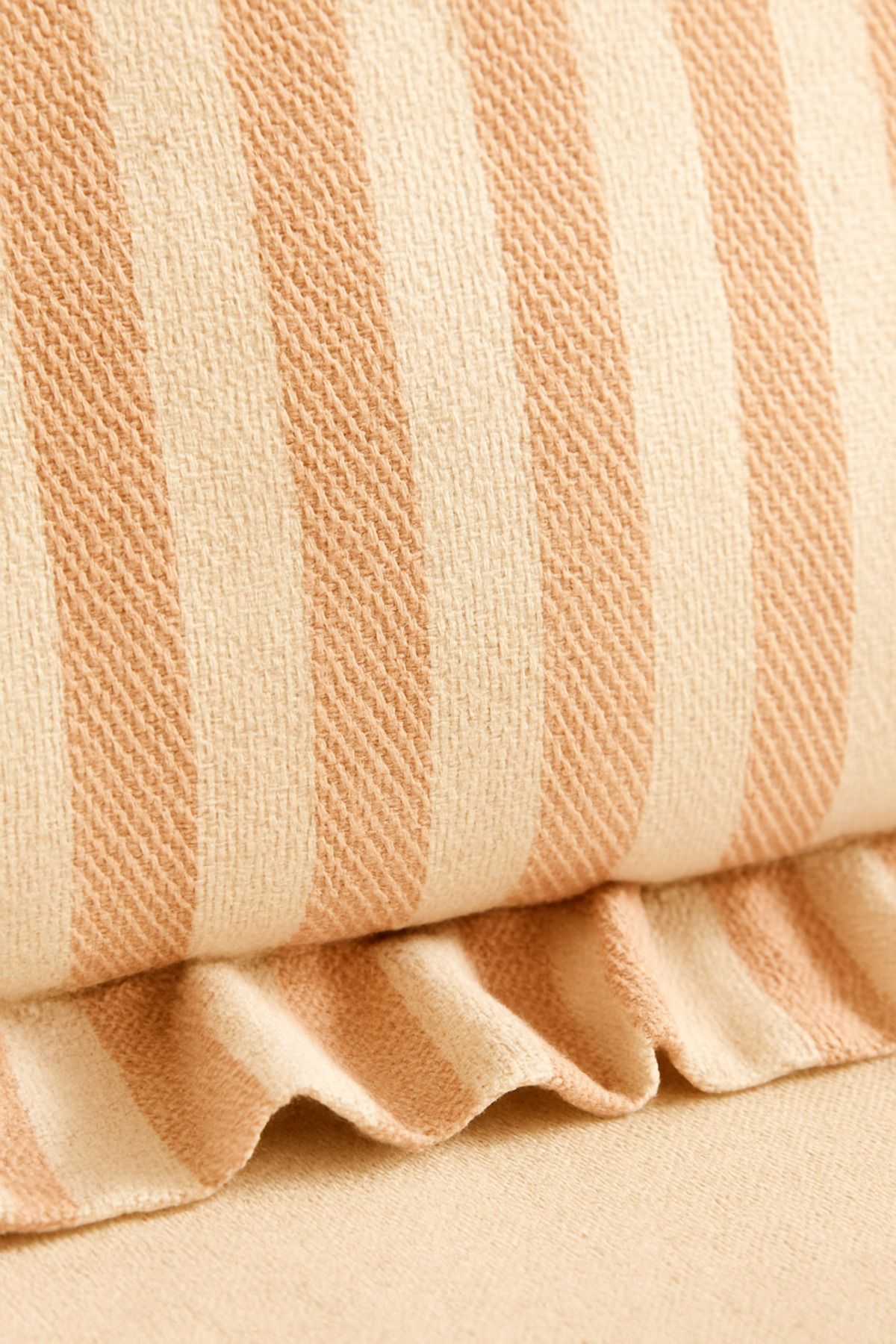 2’li Çizgili Fırfırlı Keten Kırlent Kılıfı Seti – 43x43 ve 50x30 cm - pudra