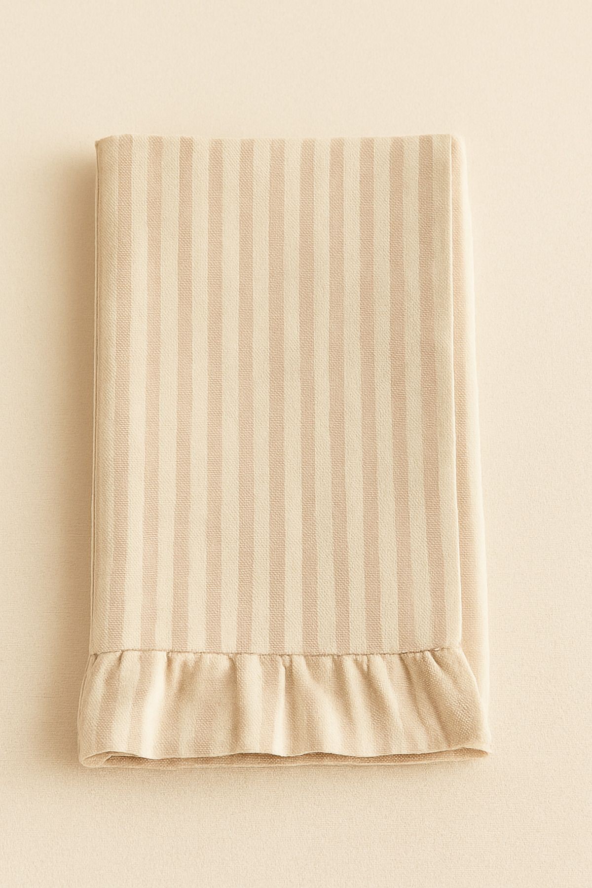 Fırfırlı Pudra Çizgili Keten Runner 40x150 cm