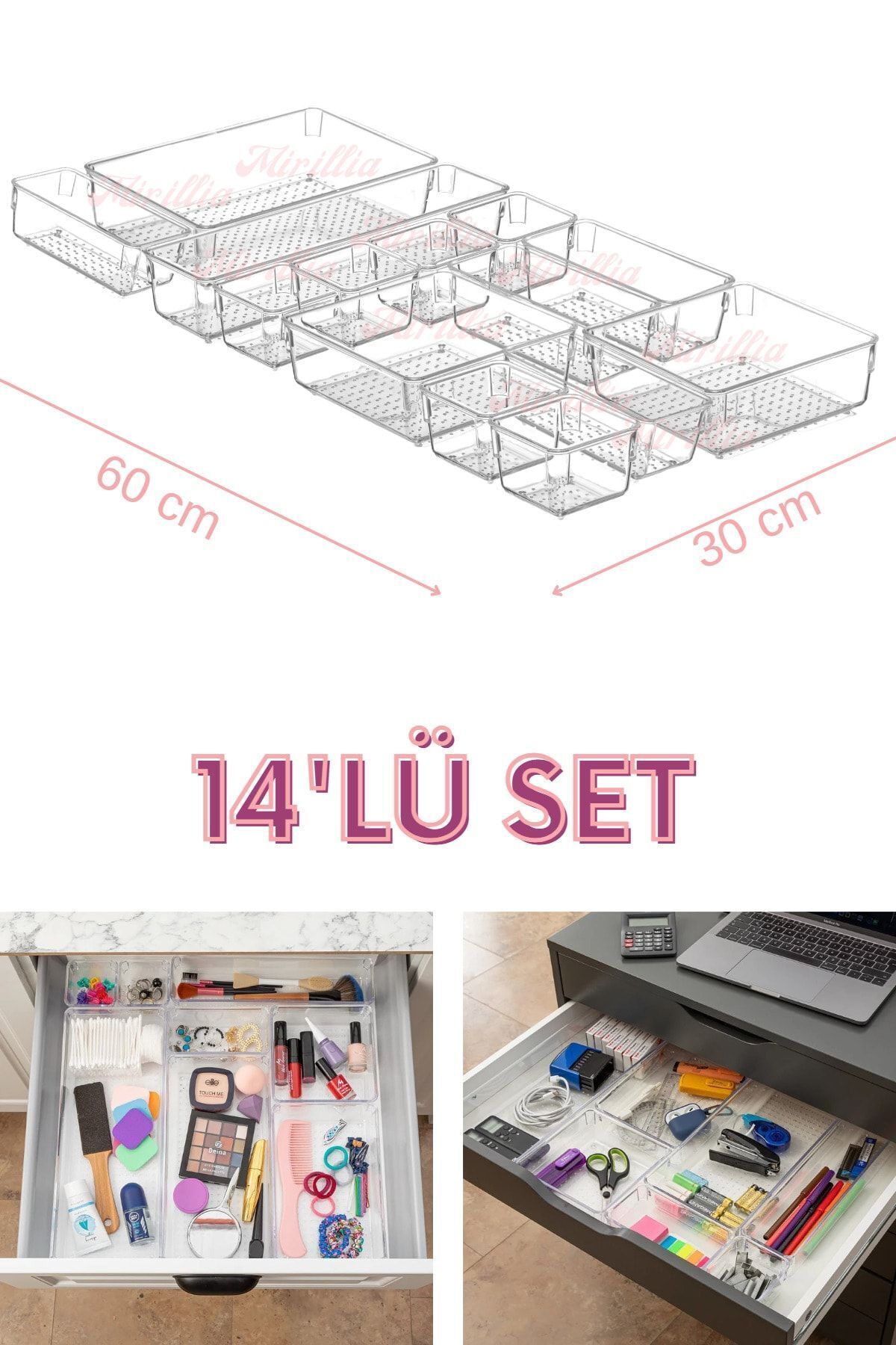 14 Parça Çekmece Düzenleyici, Banyo Takı Makyaj Organizeri, Organizer Düzenleyici Kutu