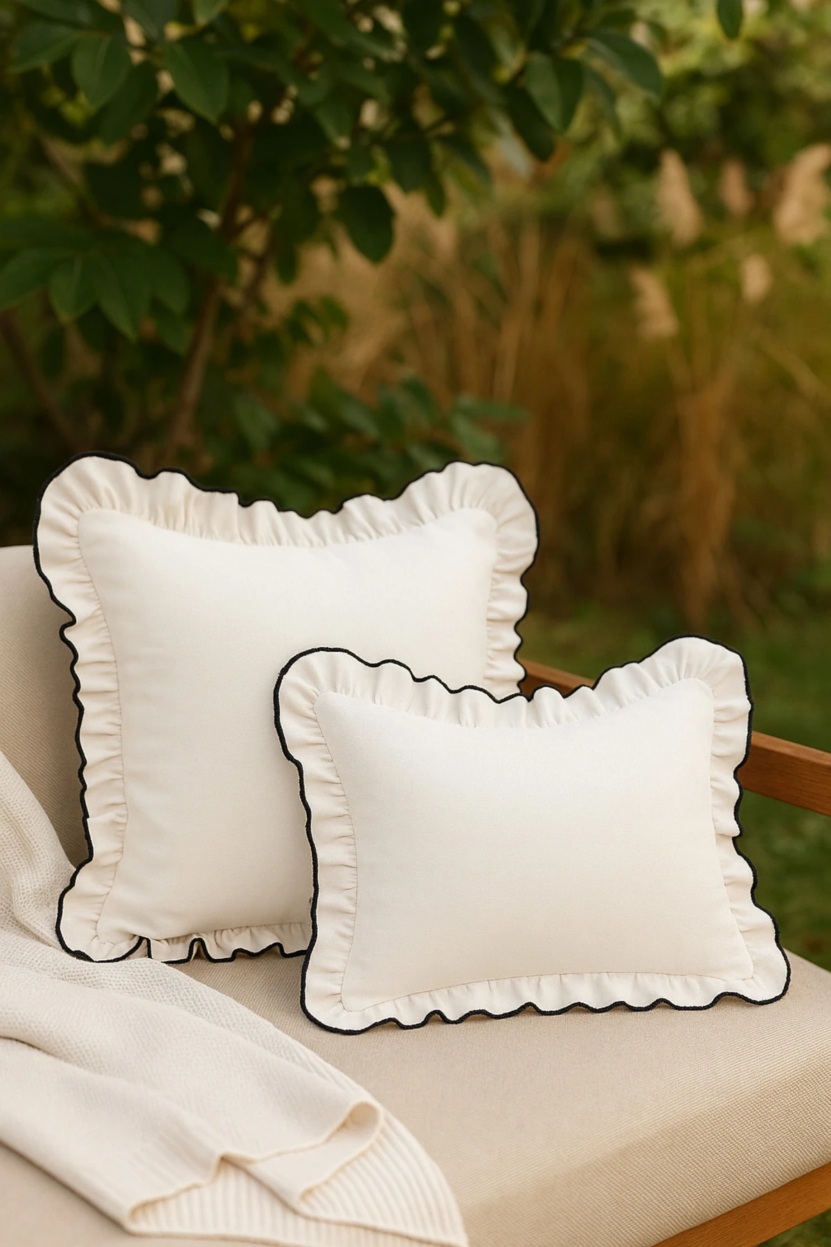 Biyeli Fırfırlı Kırlent Kılıfı - Dekoratif Yastık Kılıfı