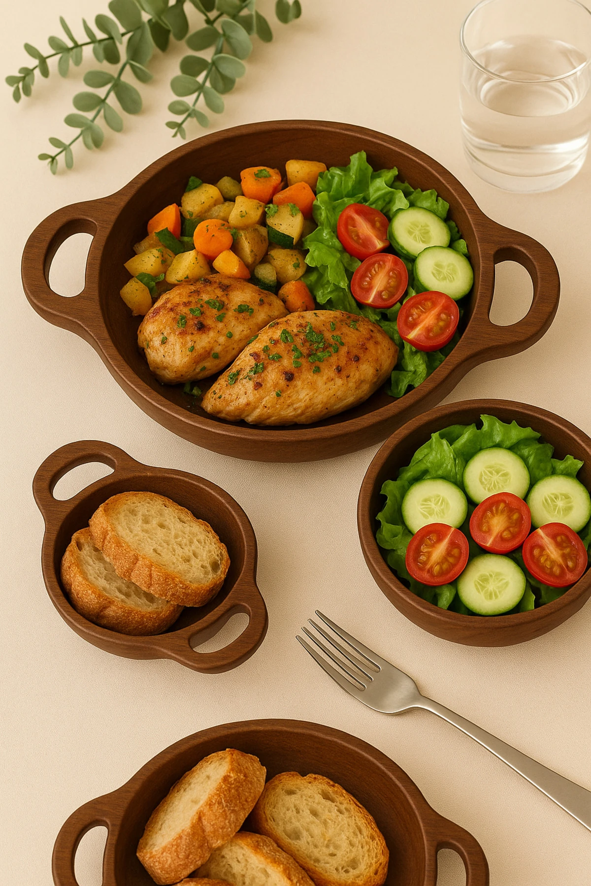 Akasya Ahşap 3'lü Sahan Sunum Kasesi | Doğal Ahşap Sunum Kabı Seti