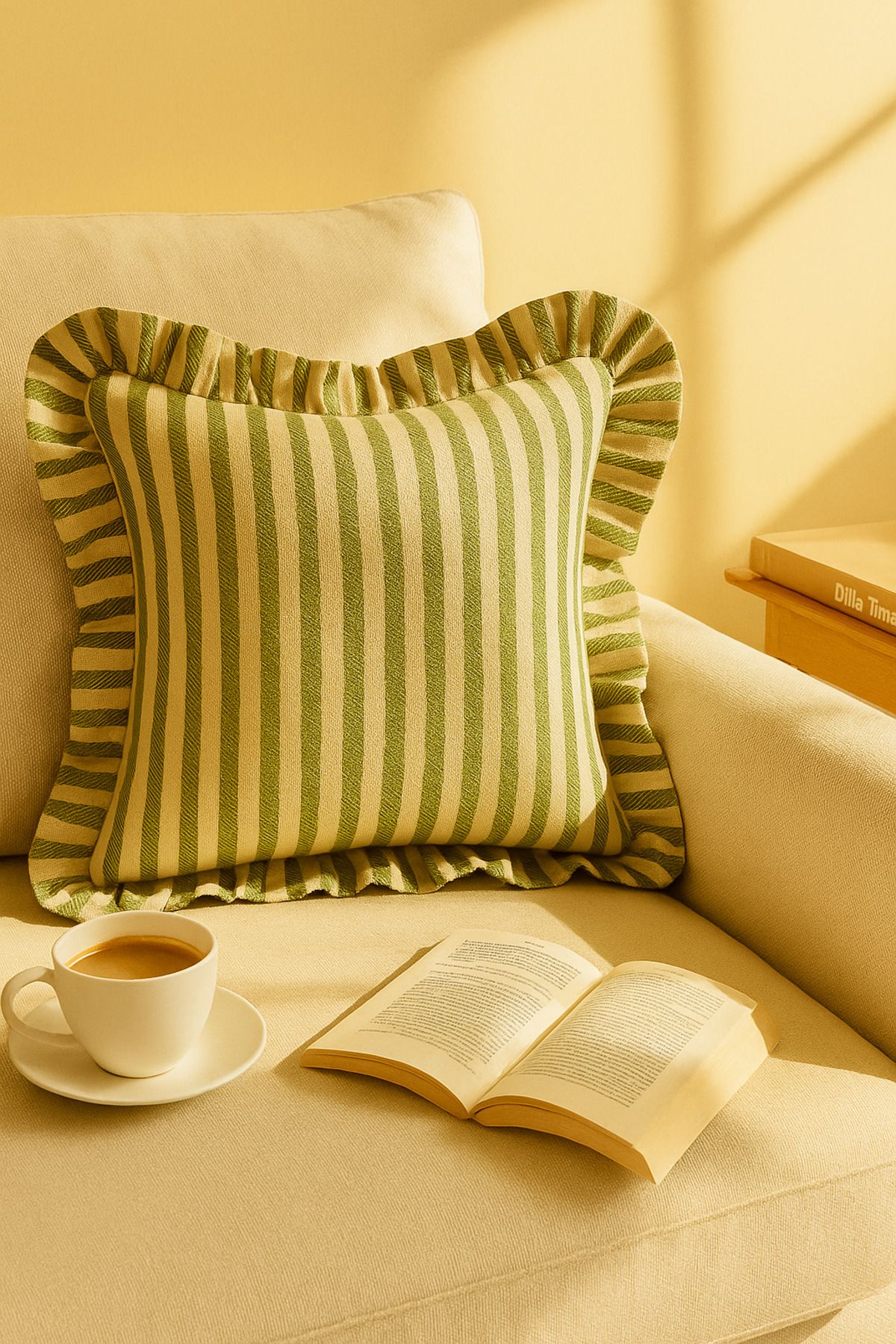 2’li Çizgili Fırfırlı Keten Kırlent Kılıfı Seti – 43x43 ve 50x30 cm