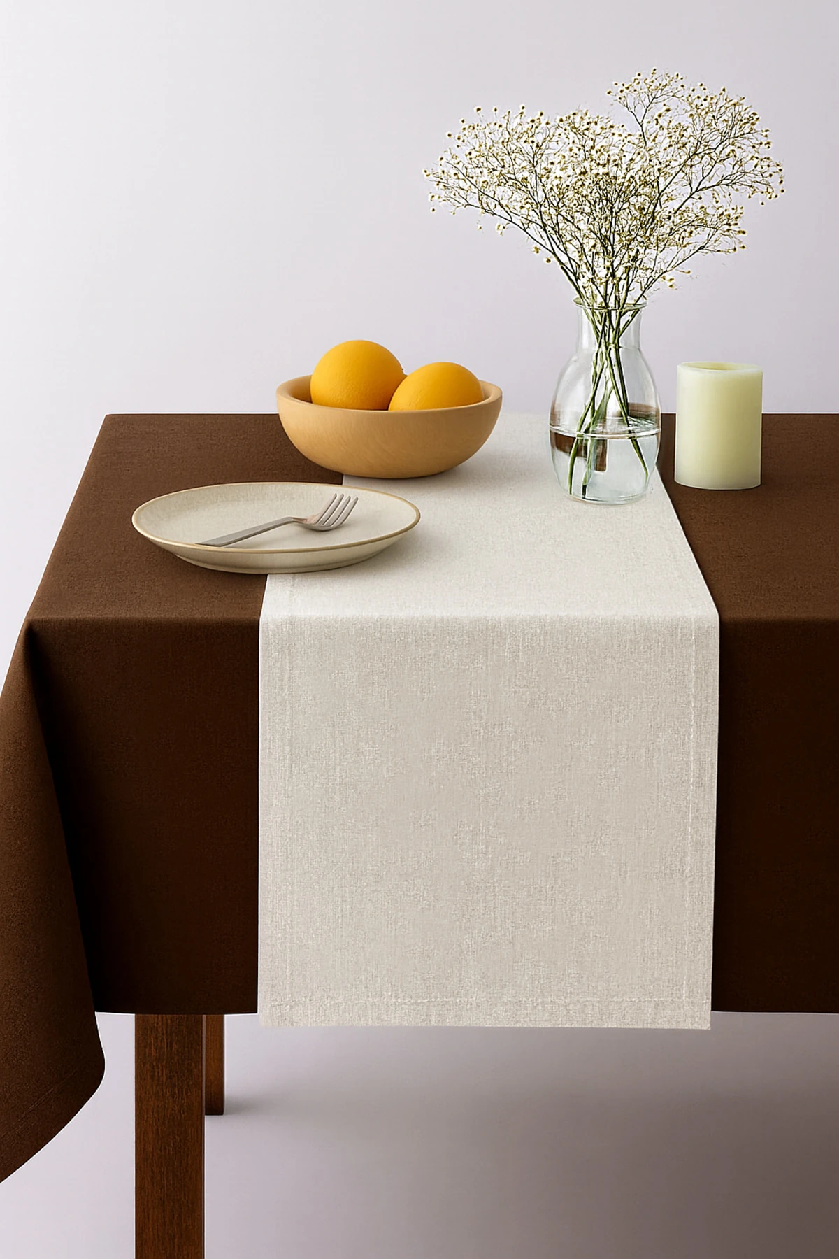 Keten Runner - Masa Üstü Dekoratif Runner 40x150 cm - Ekru.