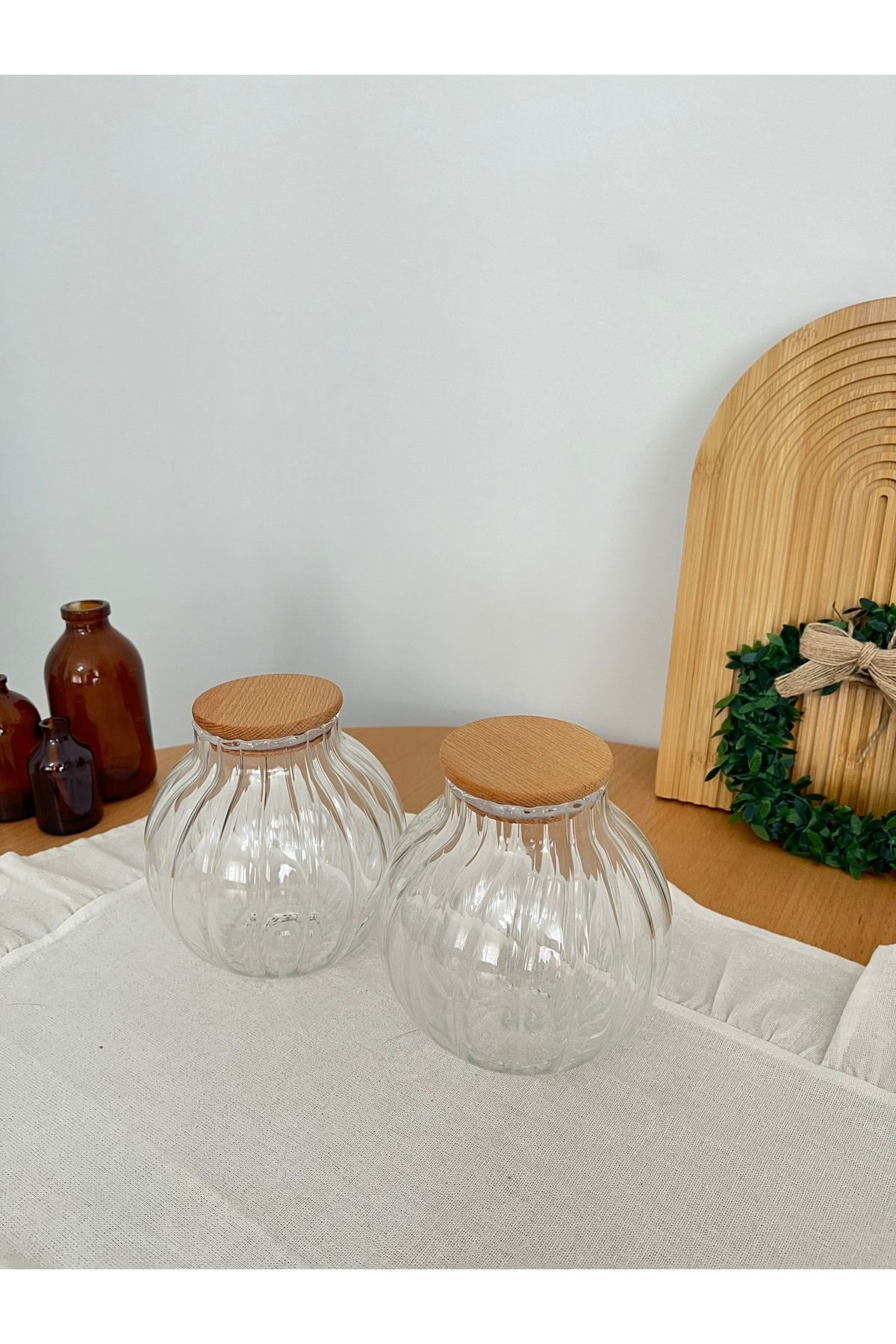 Ahşap Kapaklı Cam Baharatlık Seti