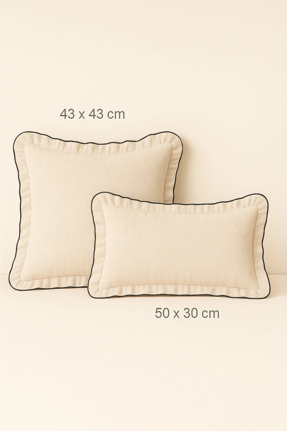 Biyeli Fırfırlı Kırlent Kılıfı - Bej Dekoratif Yastık Kılıfı